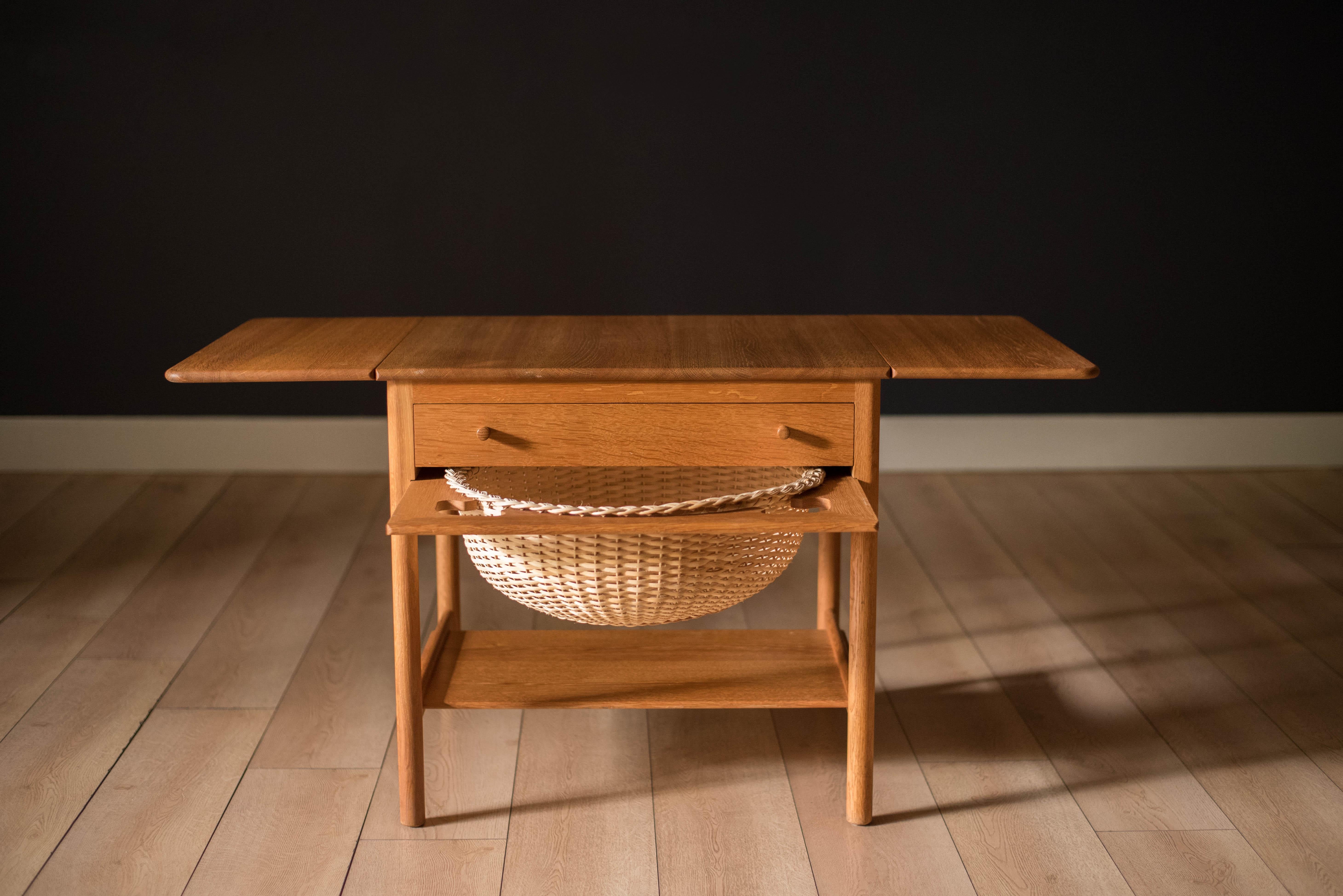 Vintage Danish Solid Oak Extendable Sewing Table by Hans J. Wegner In Good Condition In San Jose, CA