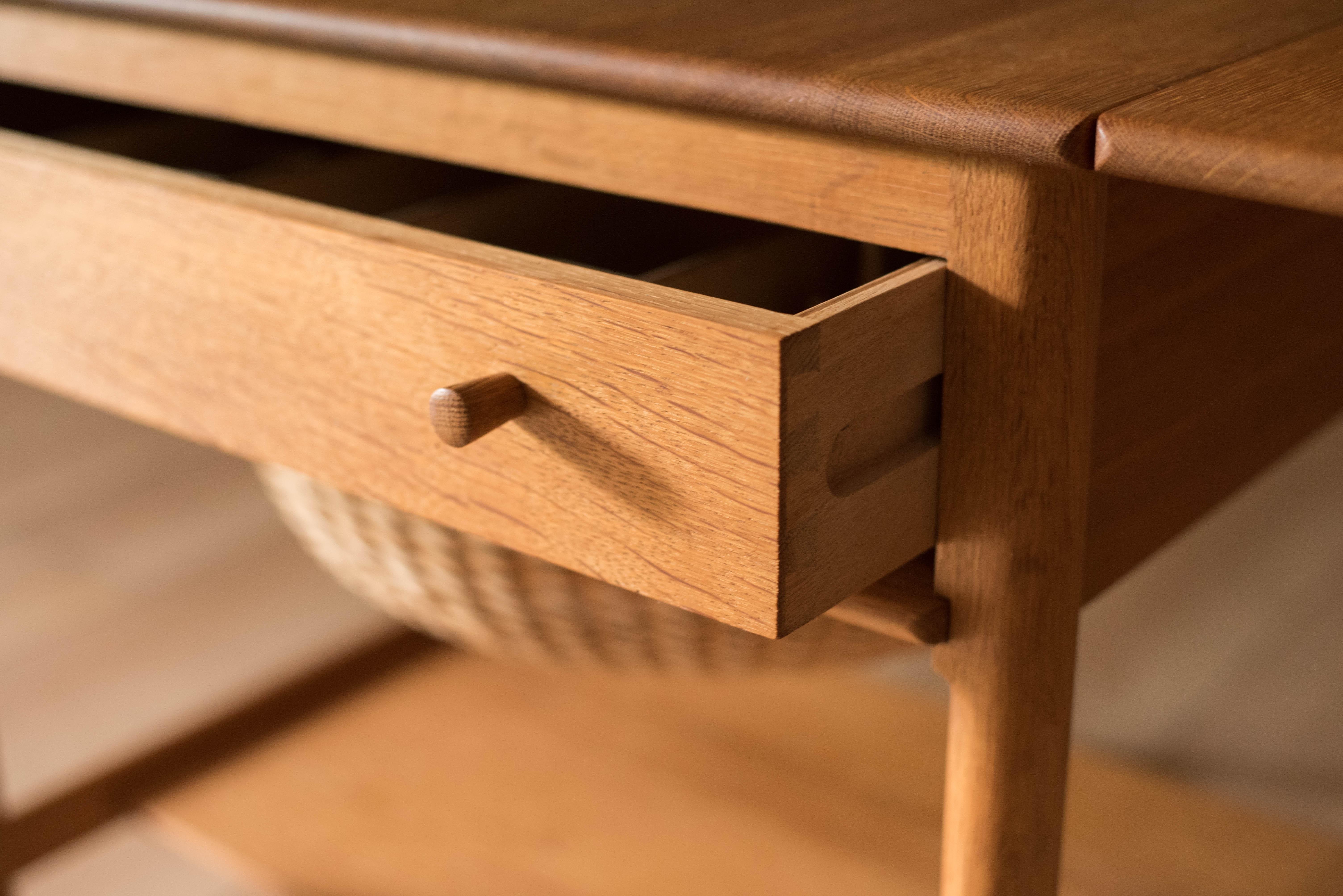 Mid-20th Century Vintage Danish Solid Oak Extendable Sewing Table by Hans J. Wegner