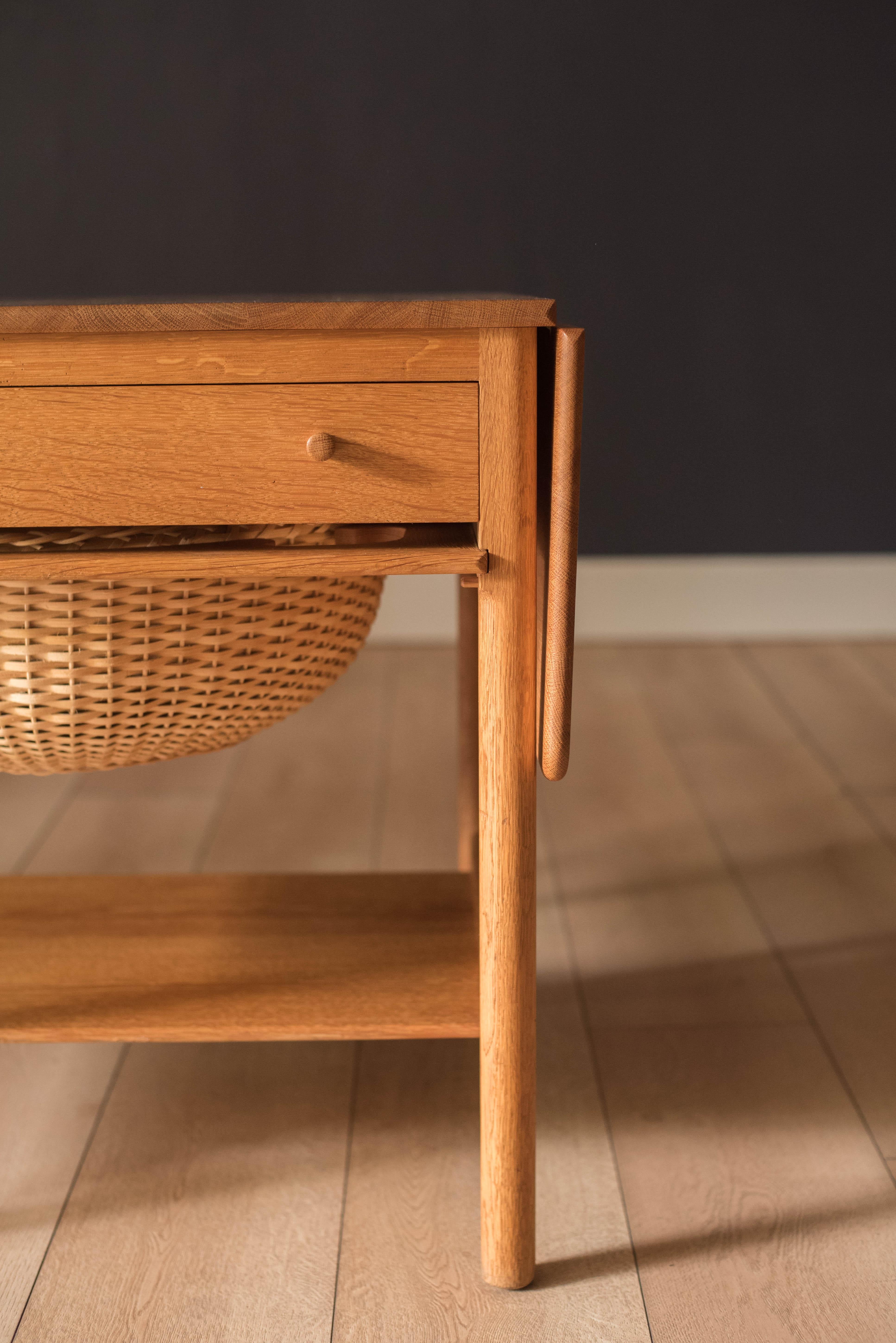 Wicker Vintage Danish Solid Oak Extendable Sewing Table by Hans J. Wegner