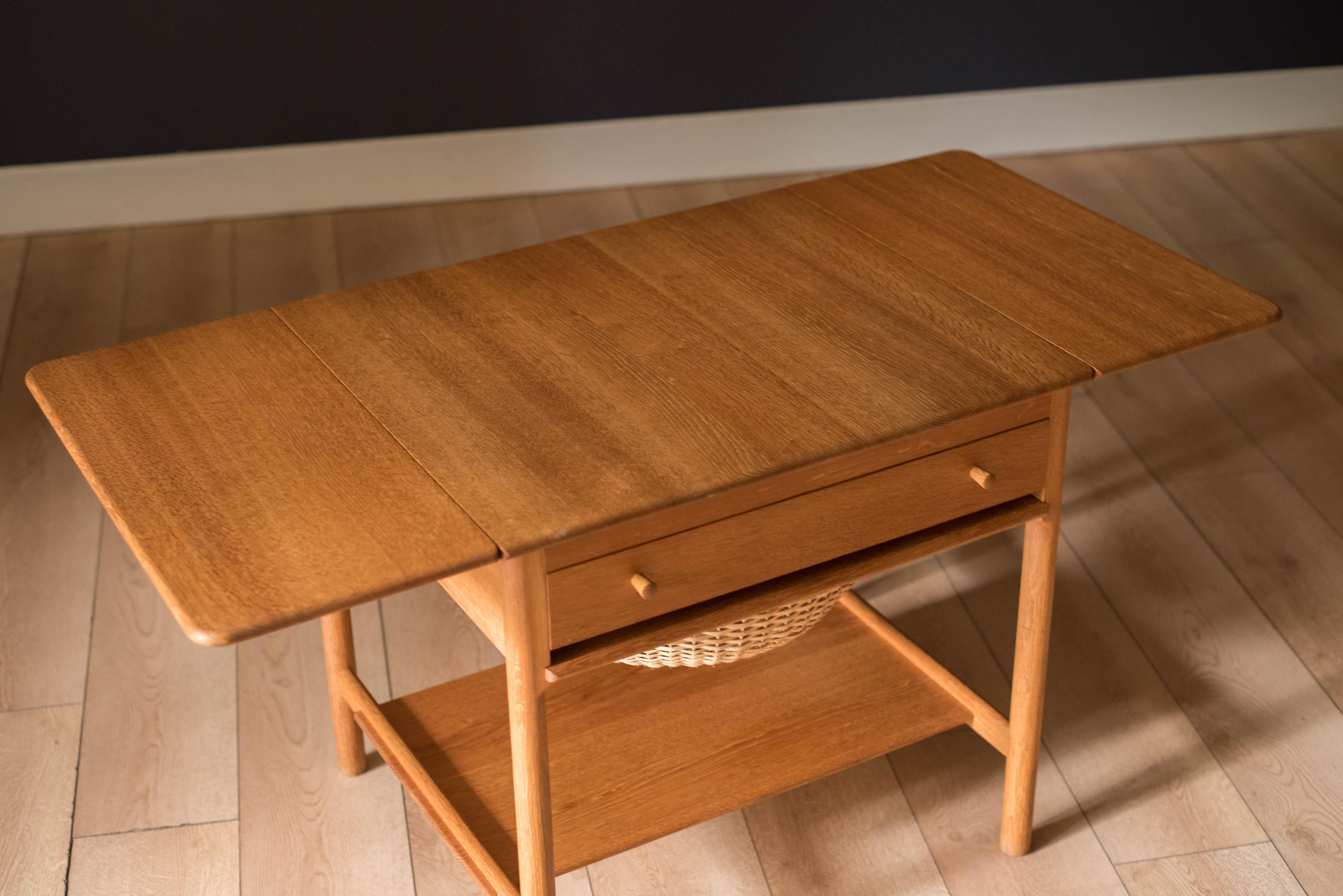 Vintage Danish Solid Oak Extendable Sewing Table by Hans J. Wegner 1