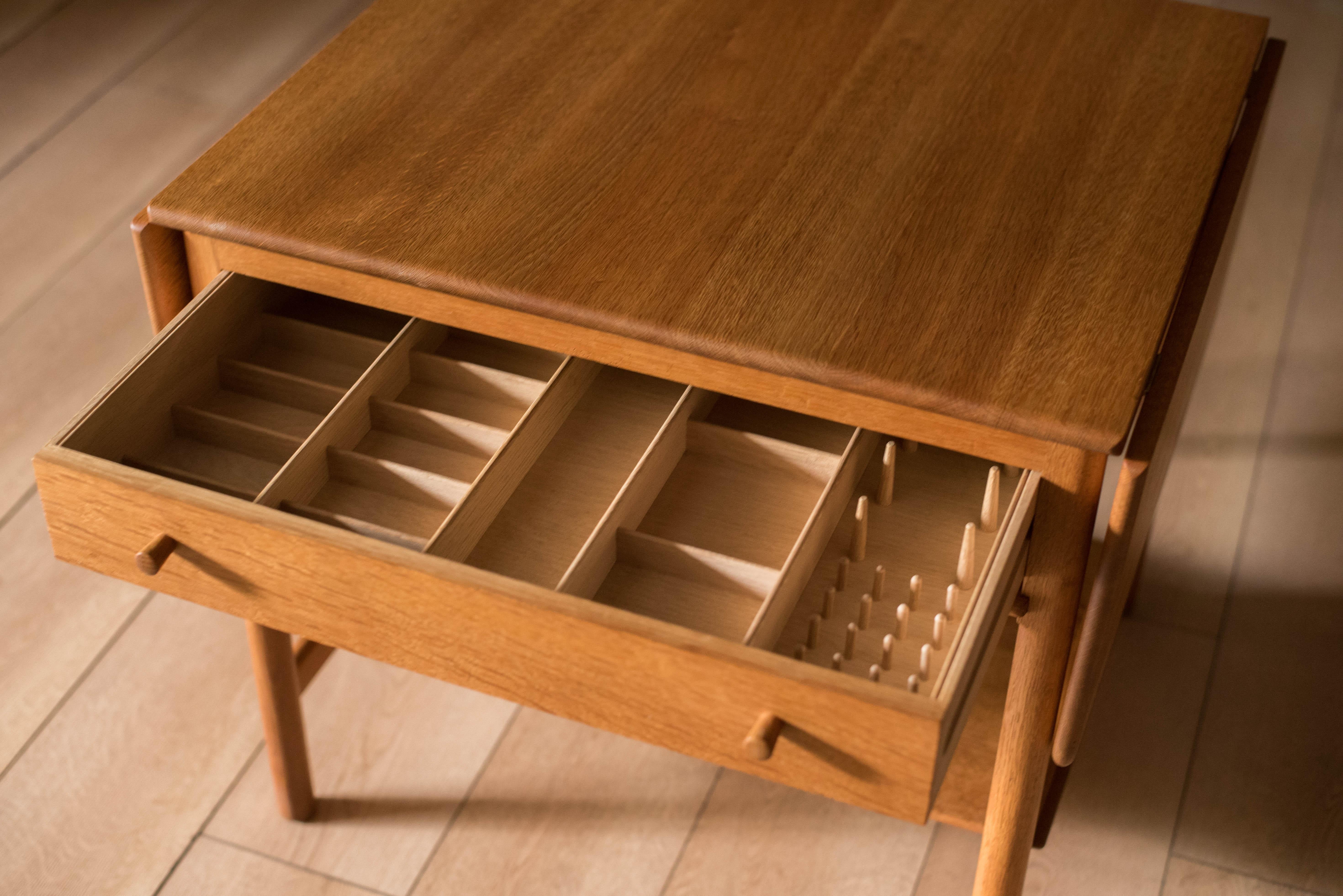Vintage Danish Solid Oak Extendable Sewing Table by Hans J. Wegner 2