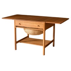 Vintage Danish Solid Oak Extendable Sewing Table by Hans J. Wegner