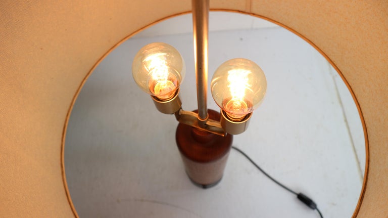 Mid-20th Century Vintage Danish Solid Teak and Leather Table Lamp from ESA, 1960s For Sale