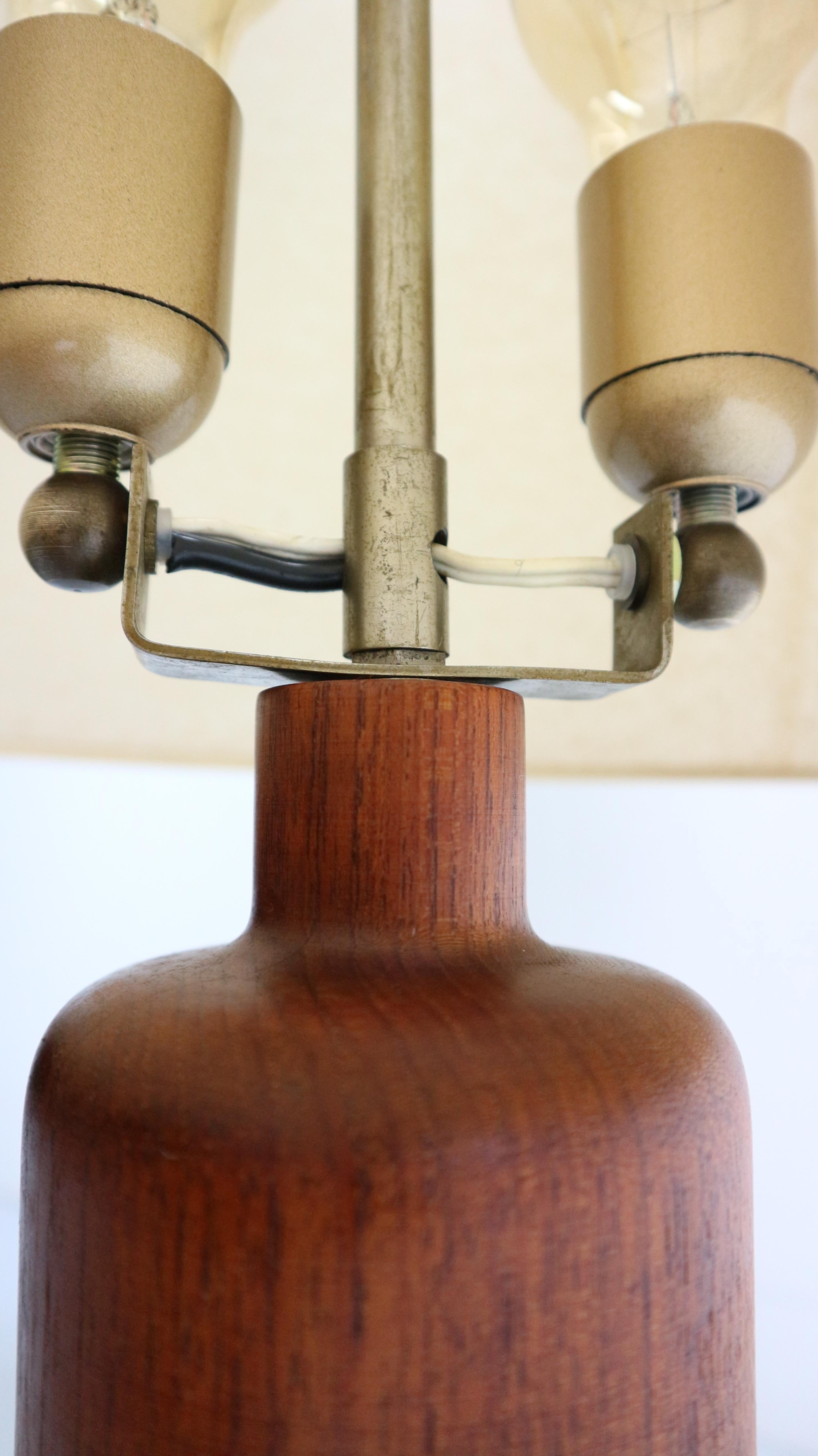 Brass Vintage Danish Solid Teak and Leather Table Lamp from ESA, 1960s