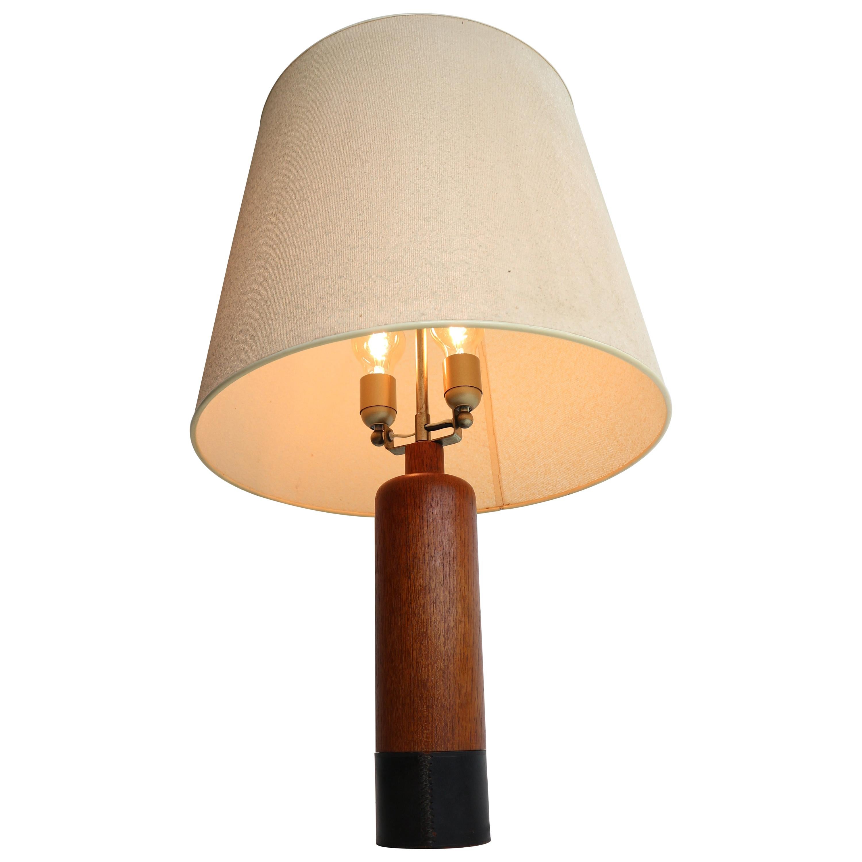 Vintage Danish Solid Teak and Leather Table Lamp from ESA, 1960s