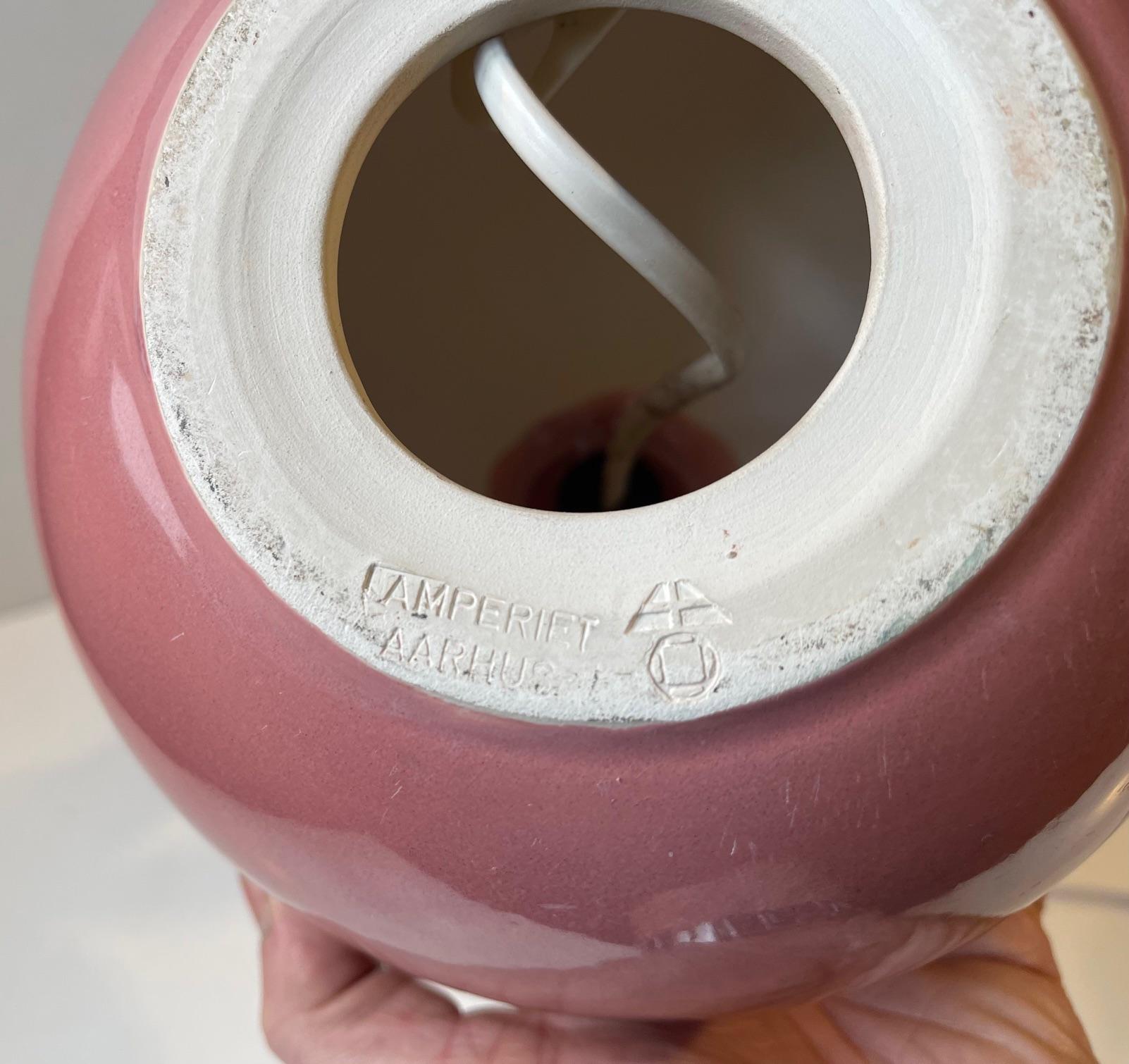 Vintage Danish Spherical Ceramic Table Lamp w. Pink Glaze, 1980s For Sale 4