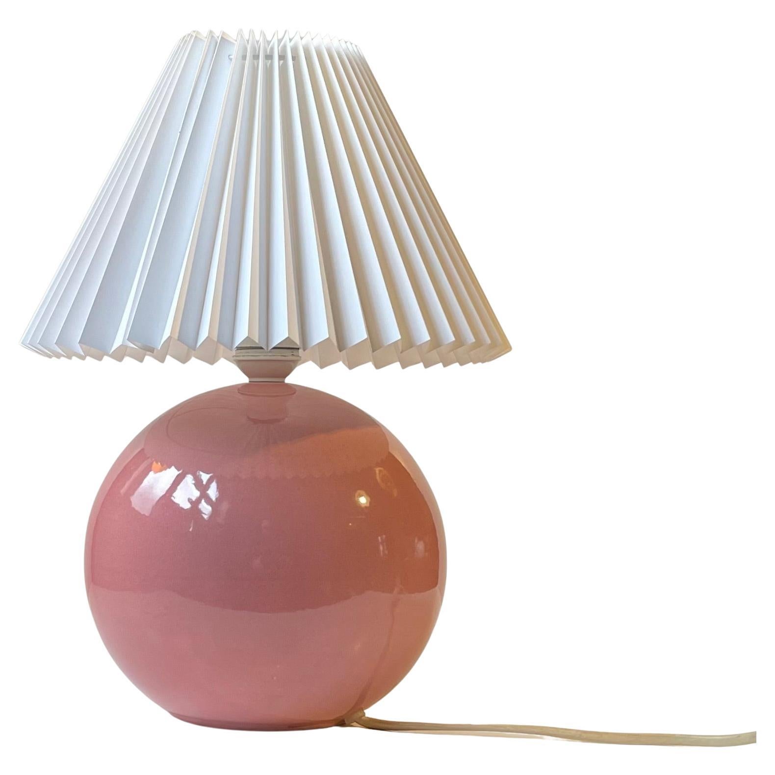 Vintage Danish Spherical Ceramic Table Lamp w. Pink Glaze, 1980s For Sale