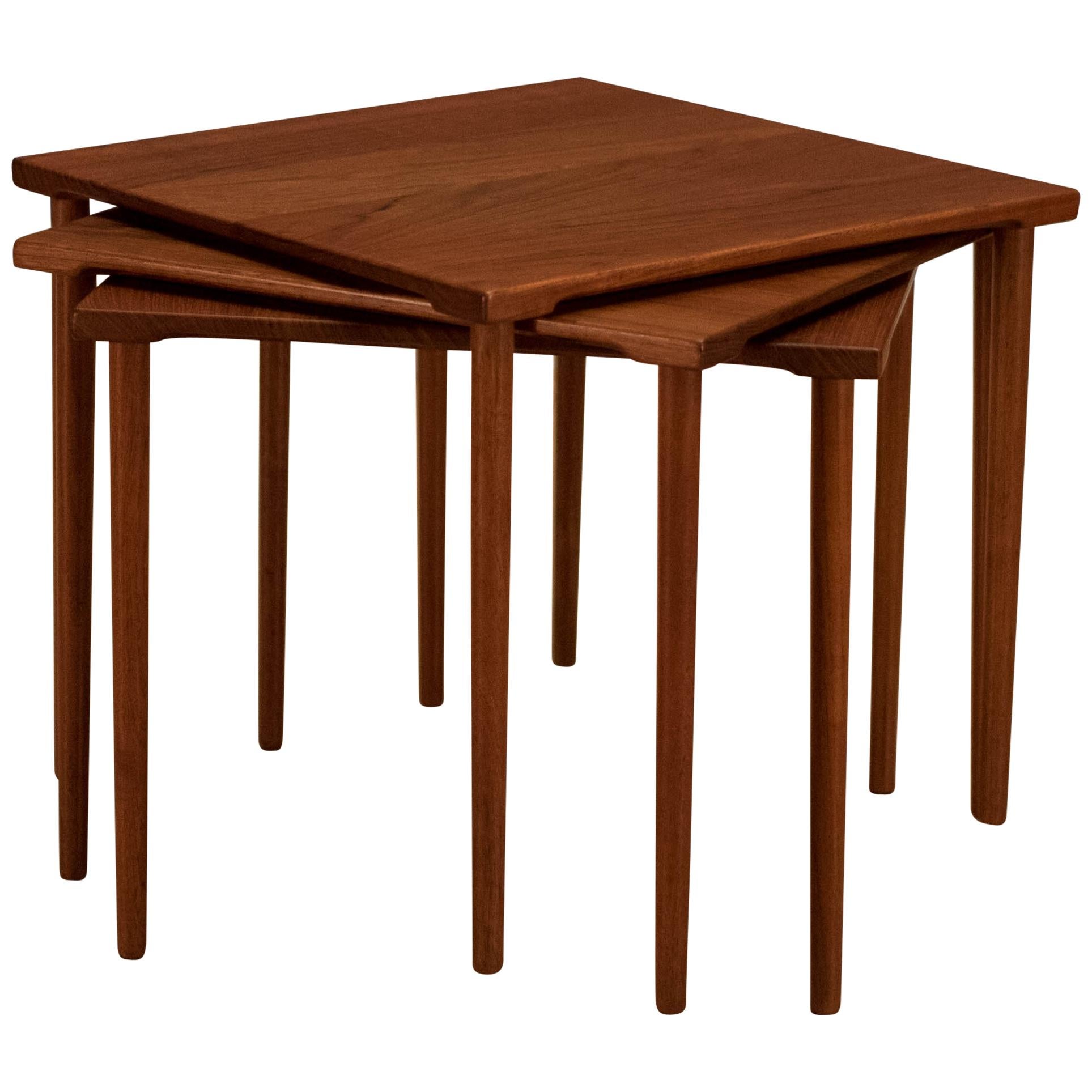 Vintage Danish Stacking Solid Teak End Table Set by France & Daverkosen