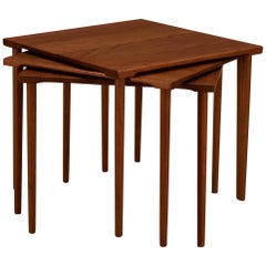 Vintage Danish Stacking Solid Teak End Table Set by France & Daverkosen