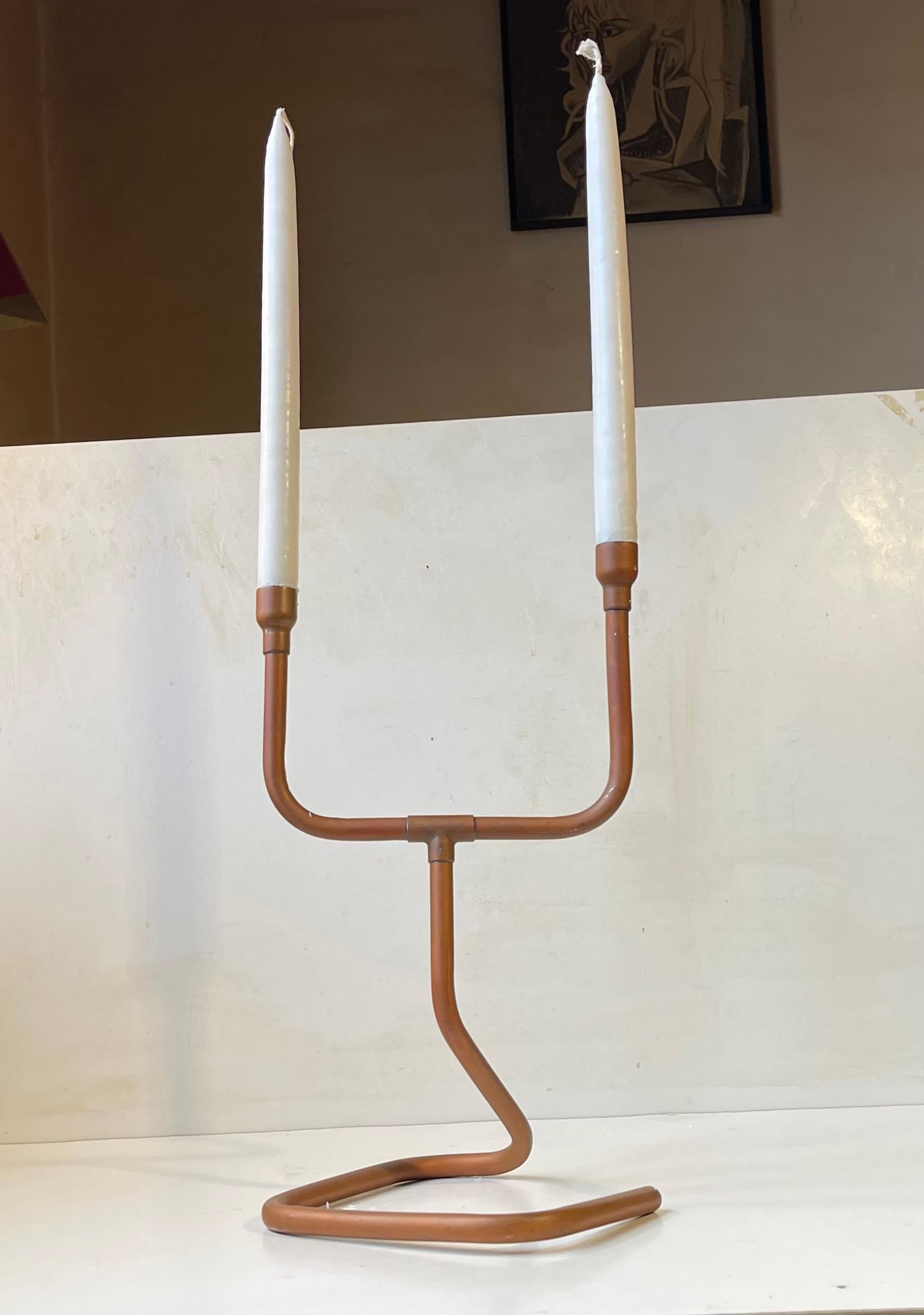 Vintage Danish Steampunk Candelabra in Copper Pipe In Good Condition For Sale In Esbjerg, DK