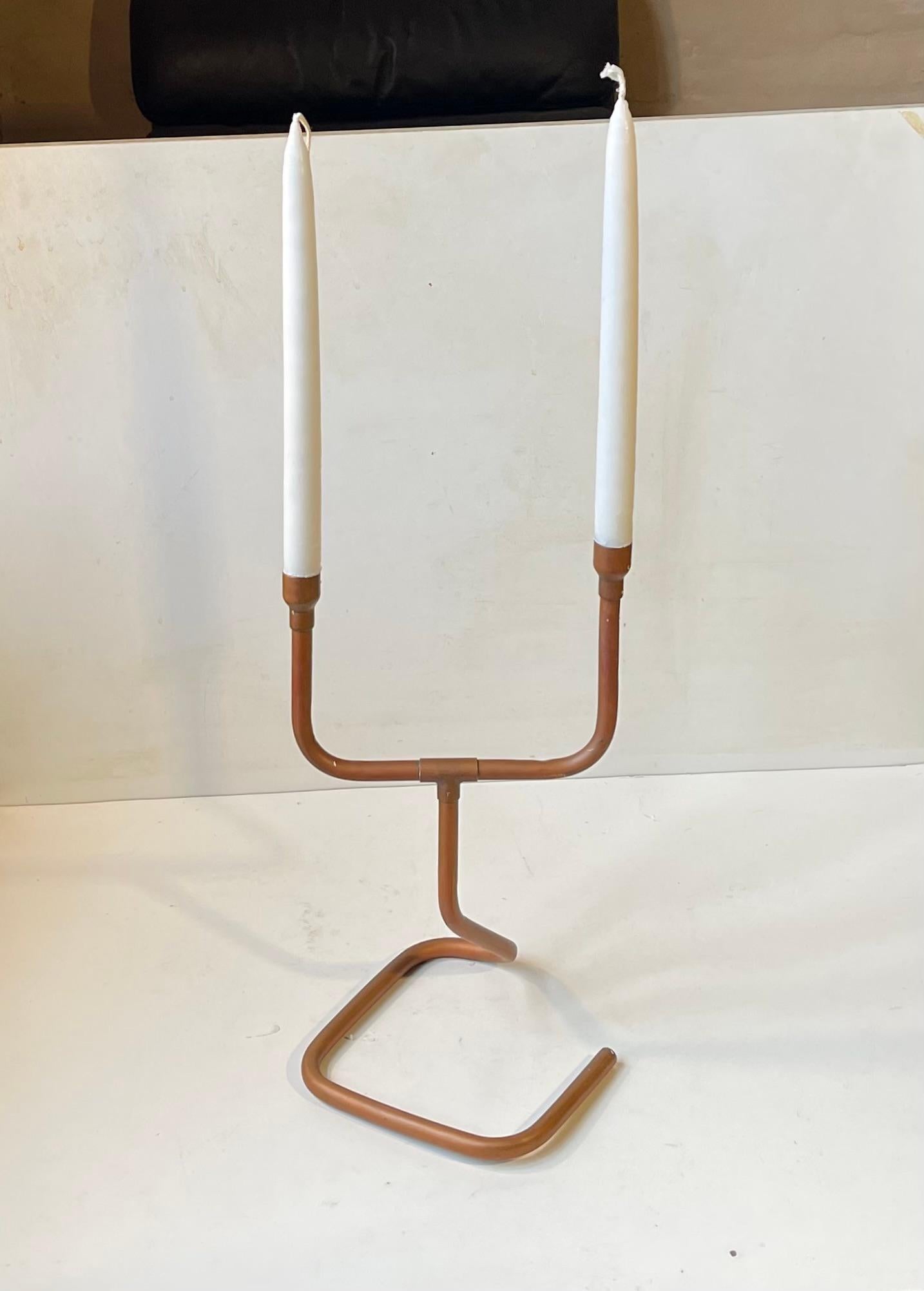 Late 20th Century Vintage Danish Steampunk Candelabra in Copper Pipe For Sale