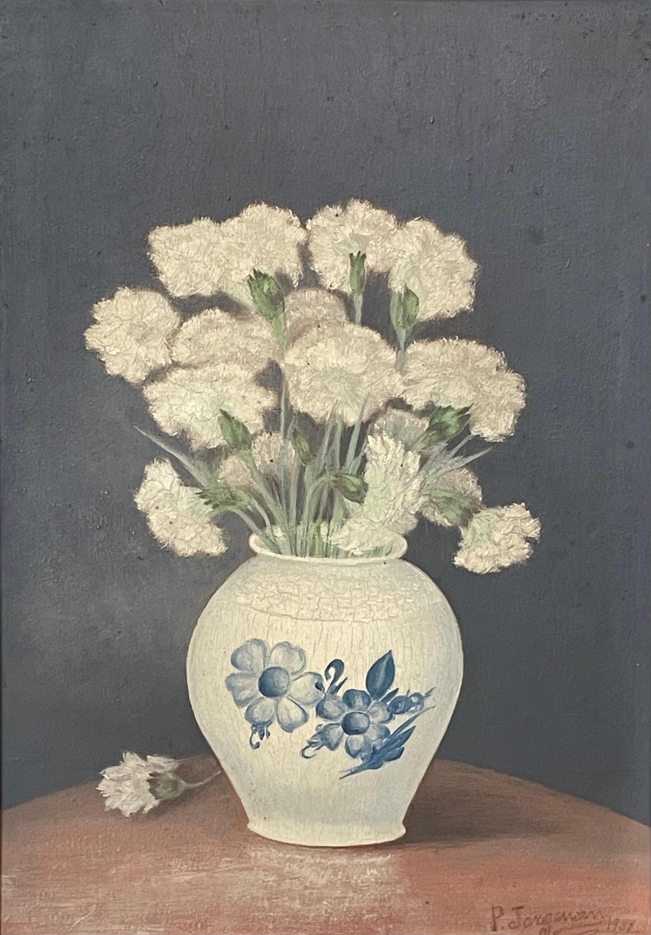Art Déco Natura morta floreale danese d'epoca degli anni '30 dell'artista P. Jørgensen in vendita