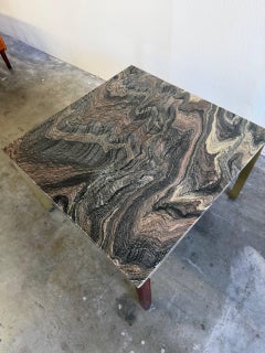 Vintage-Couchtisch im dänischen Stil mit Steinplatte, Palisander und Messing – Mid-Century-Modern-Tisch