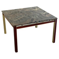 Vintage-Couchtisch im dänischen Stil mit Steinplatte, Palisander und Messing – Mid-Century-Modern-Tisch