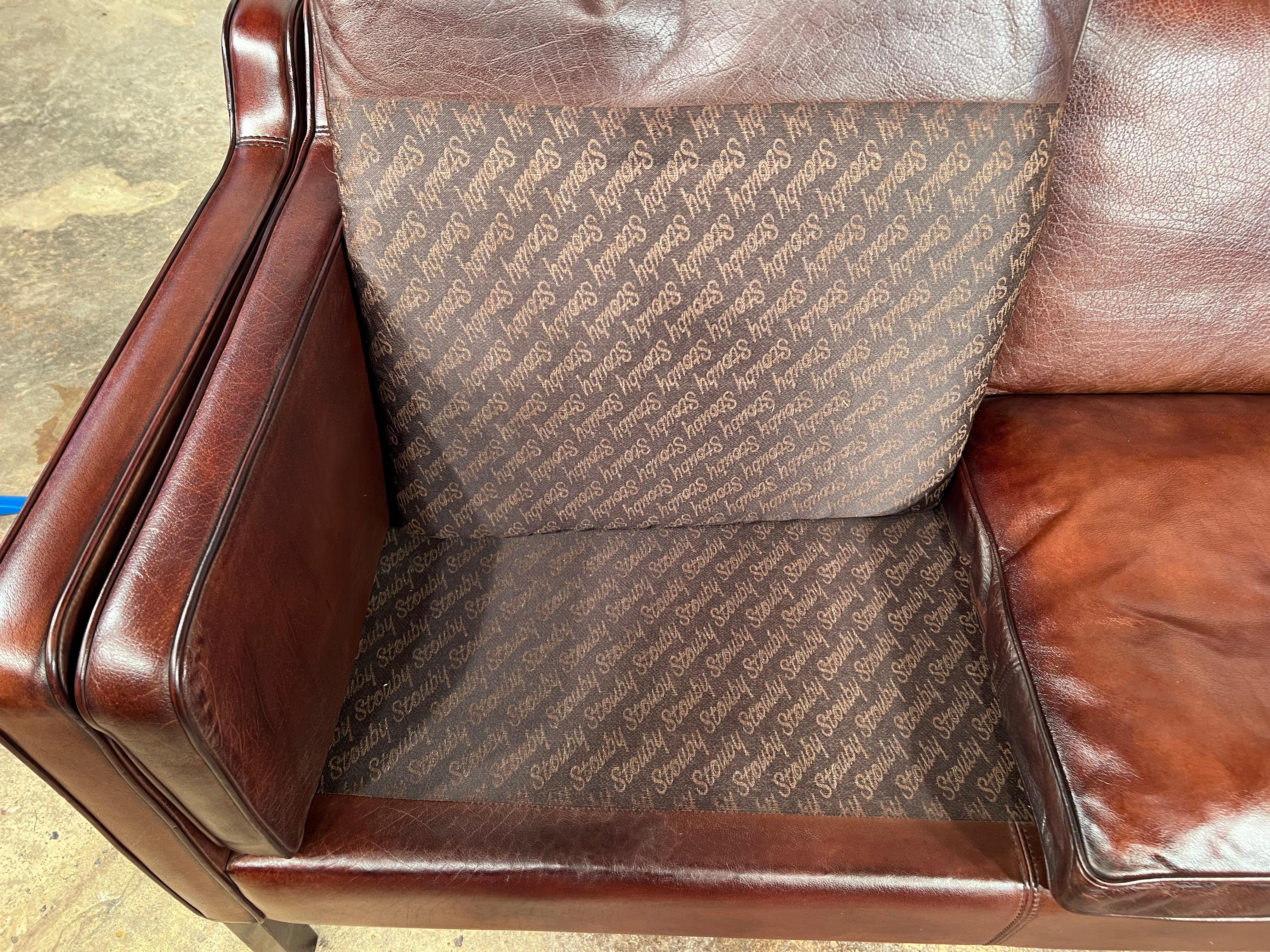 Vintage Danish Stouby 70s Mid-Century Chestnut Three Seater Leather Sofa #563 7