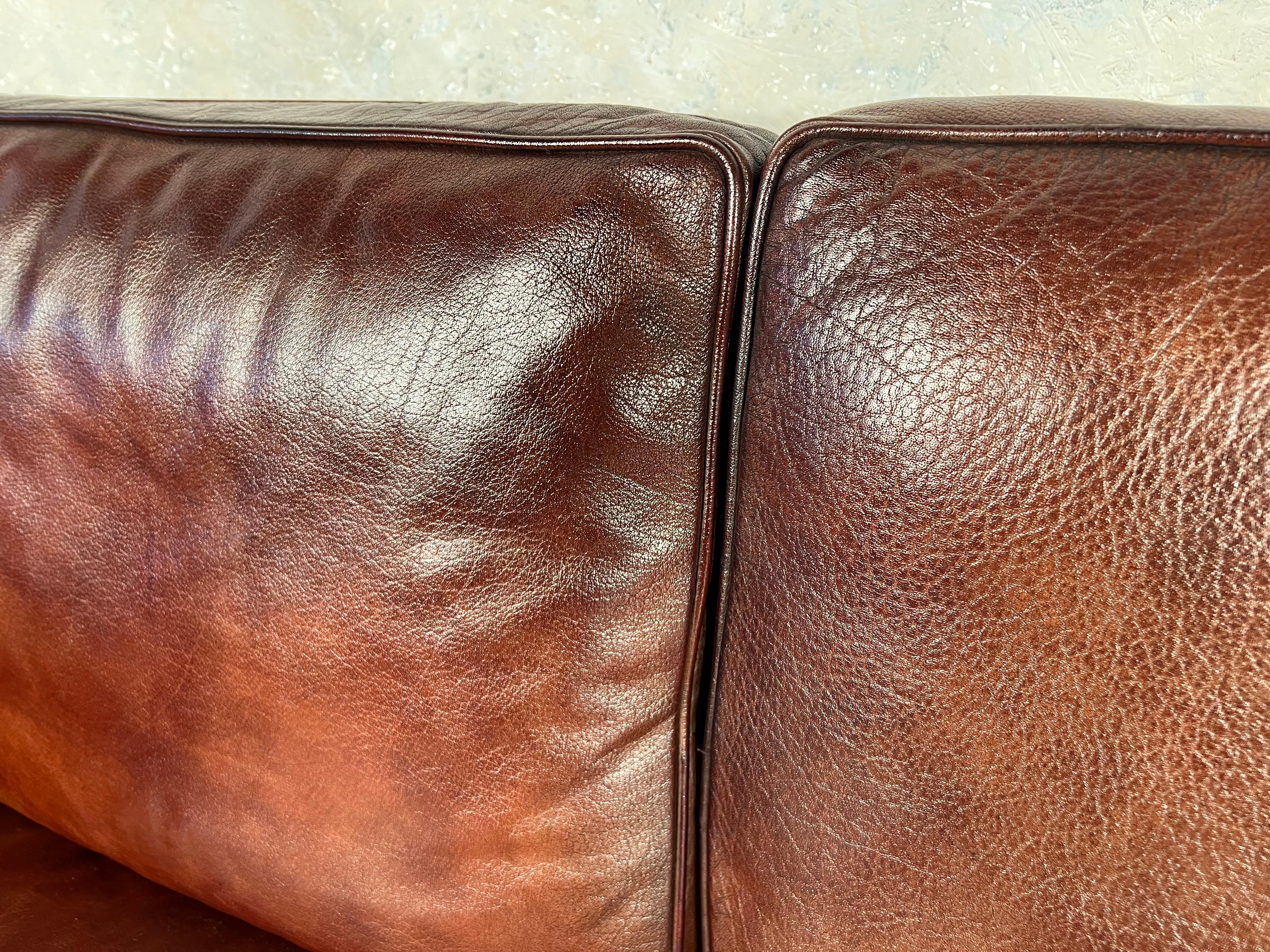 Vintage Danish Stouby 70s Mid-Century Chestnut Three Seater Leather Sofa #563 2