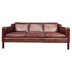 Vintage Danish Stouby 70s Mid-Century Chestnut Three Seater Leather Sofa