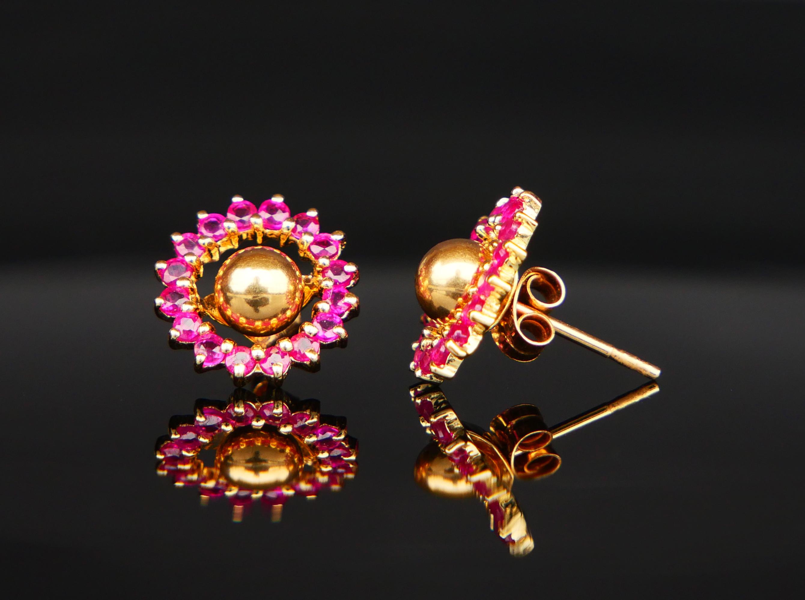 Retro Vintage Danish stud halo Earrings Ruby Sapphire solid 18K Gold / 2.52gr