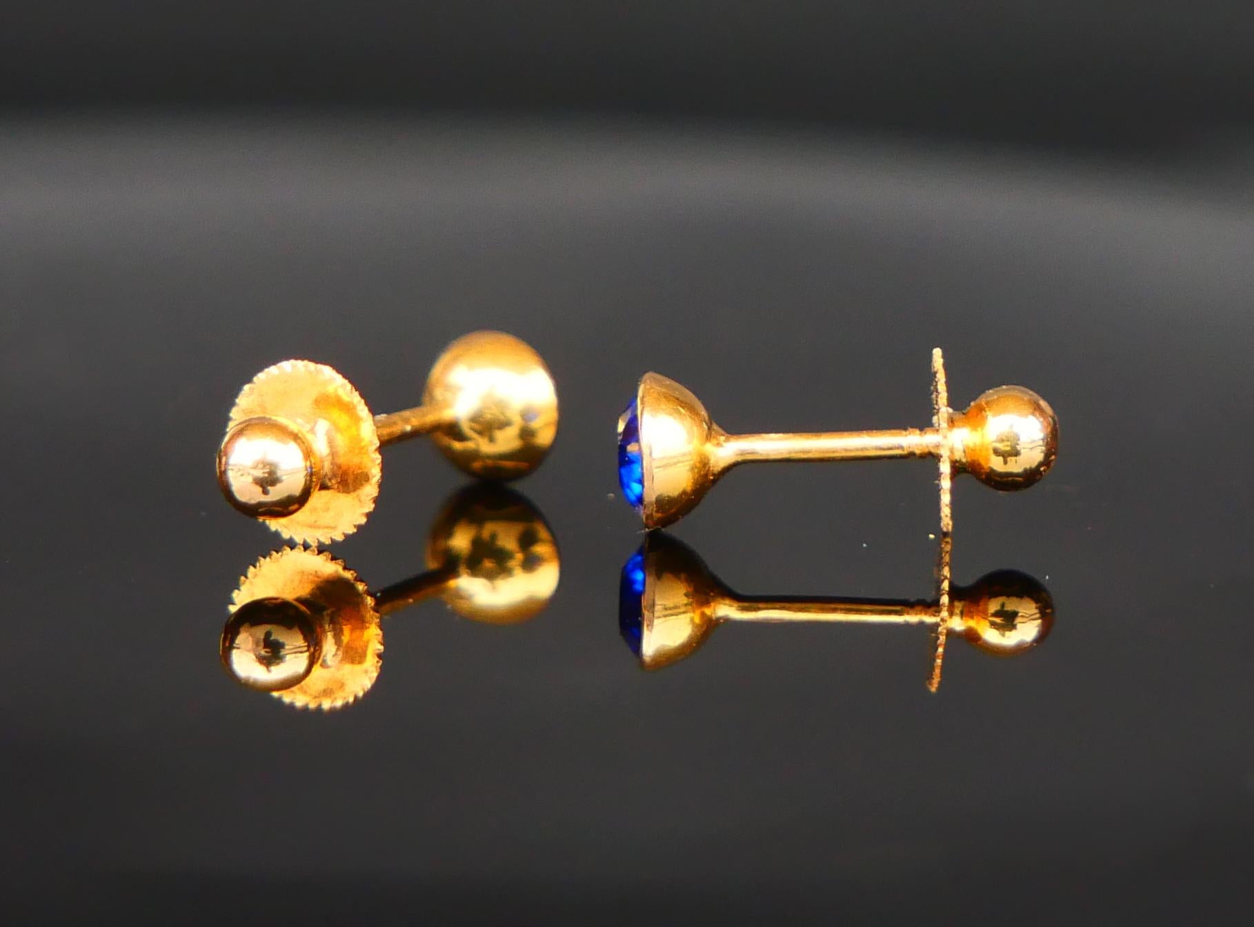 Round Cut Vintage Danish stud halo Earrings Ruby Sapphire solid 18K Gold / 2.52gr