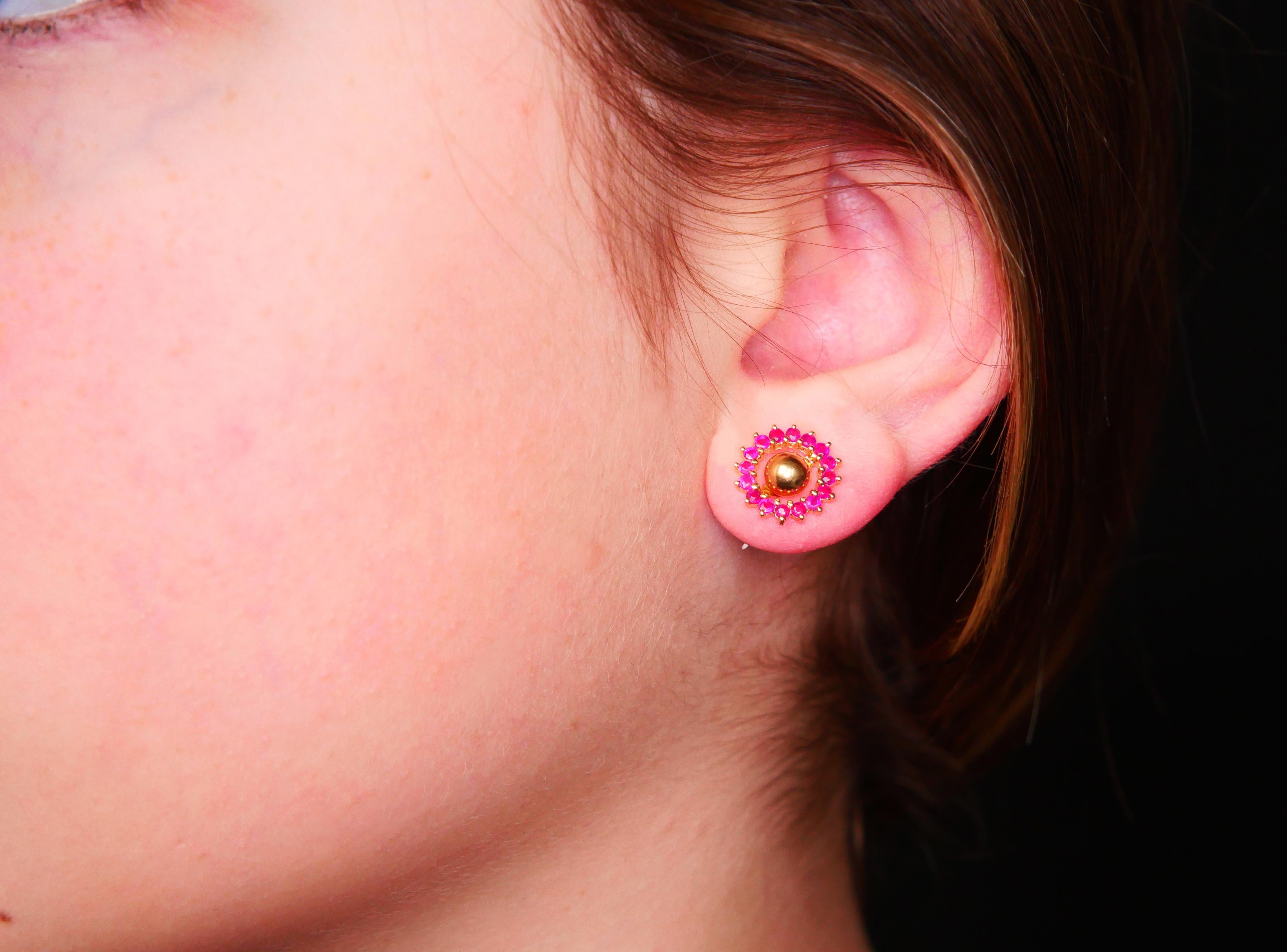 Women's Vintage Danish stud halo Earrings Ruby Sapphire solid 18K Gold / 2.52gr