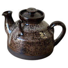 Vintage Danish Studio Pottery Teapot – Brown Drip Glaze Stoneware, 1970s