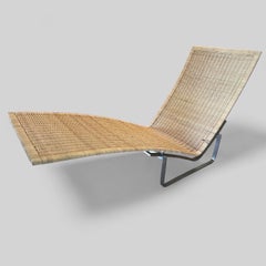 Silla chaise longue de mimbre estilo danés vintage con estructura de acero