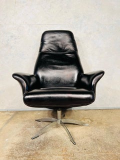 Chaise de bureau pivotante danoise vintage en cuir noir par Hjort Knudsen n° 589