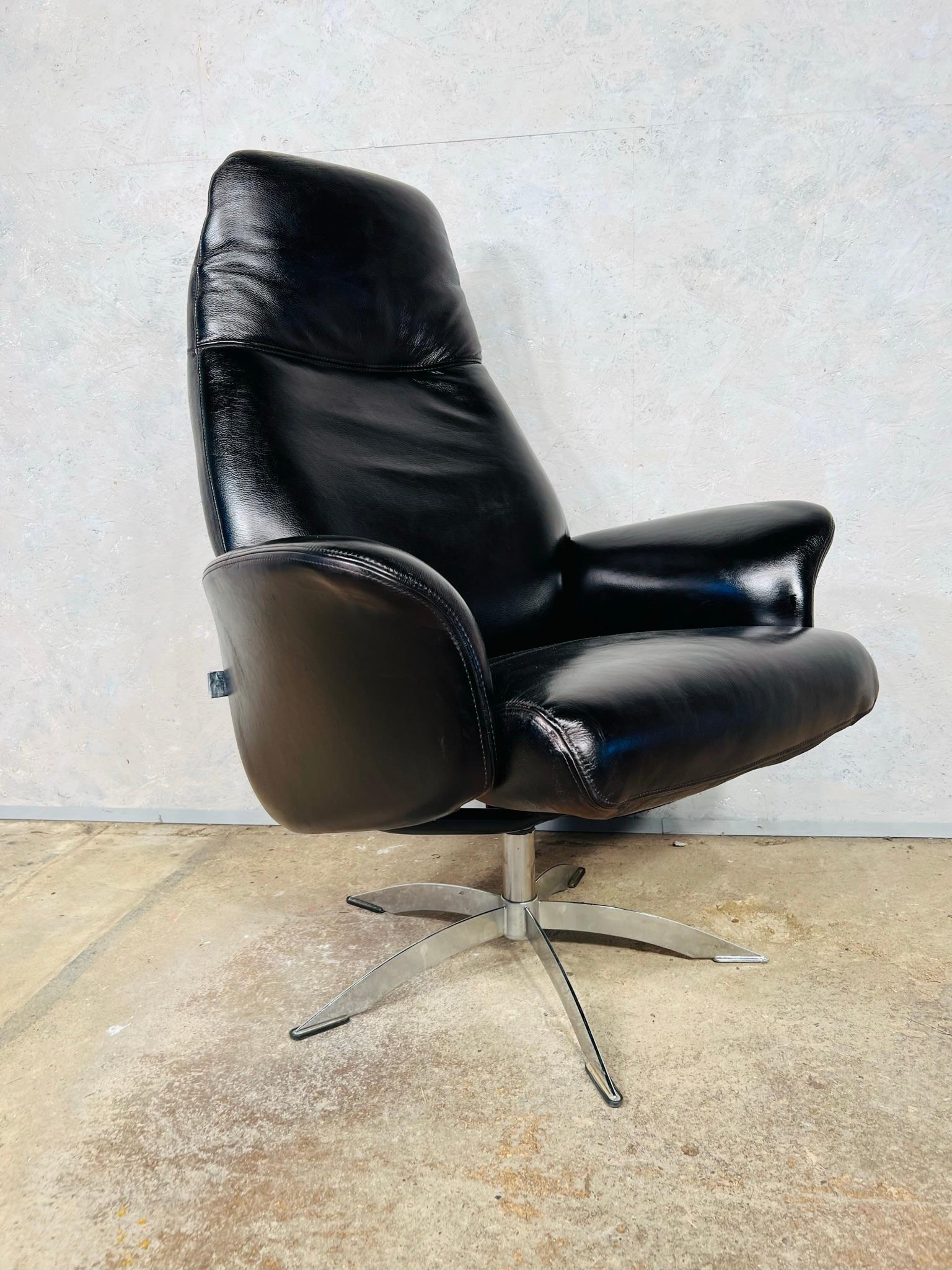 Vintage Danish Swivel Black Leather Desk Chair By Hjort Knudsen #589 1