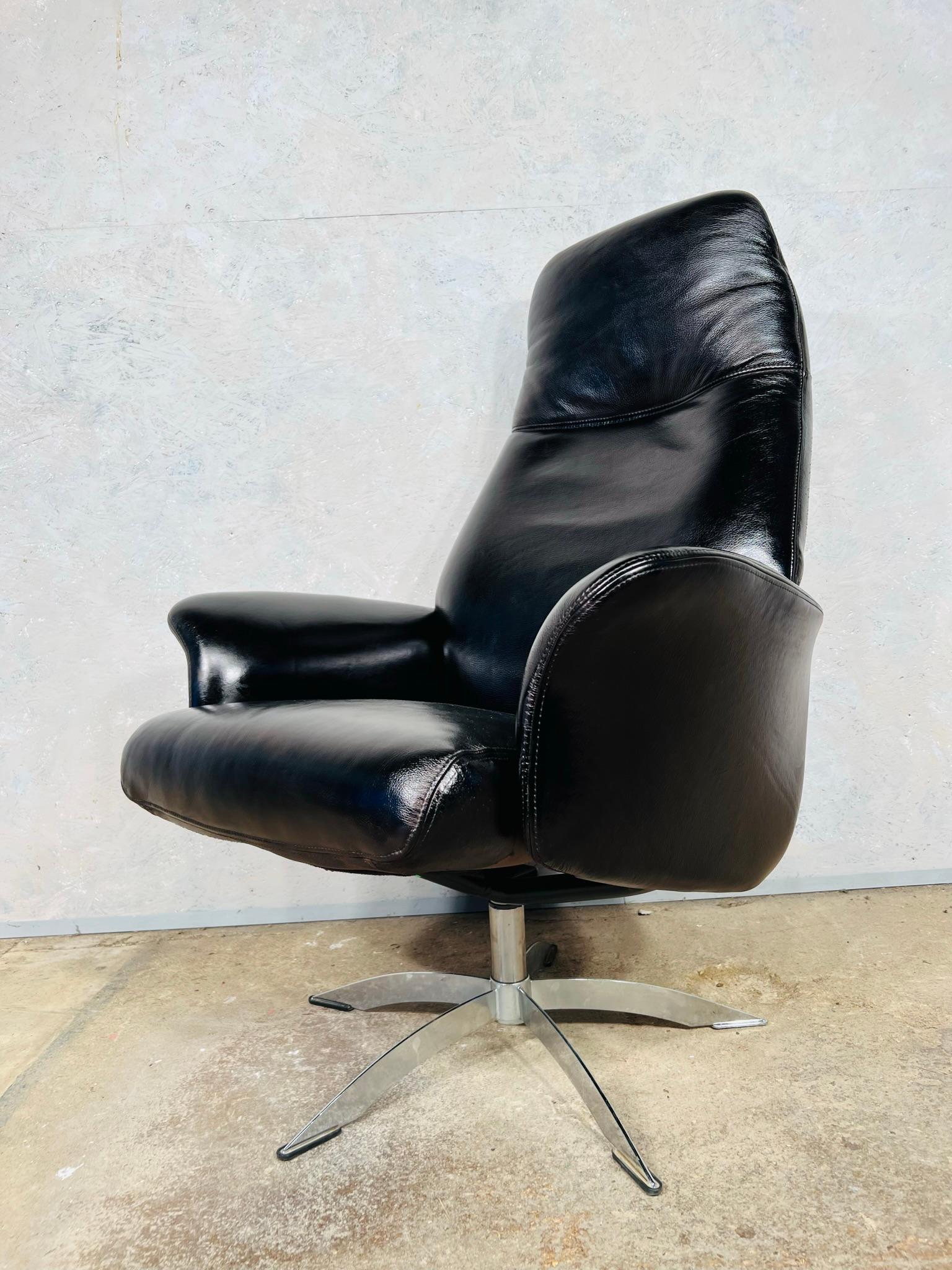 Vintage Danish Swivel Black Leather Desk Chair By Hjort Knudsen #589 3