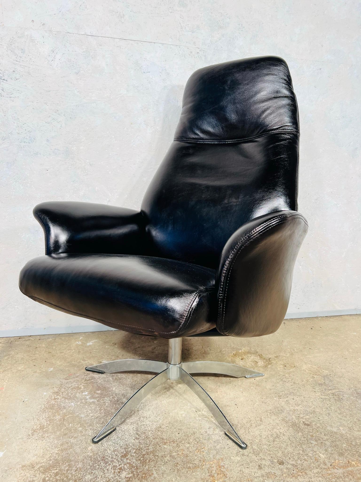 Vintage Danish Swivel Black Leather Desk Chair By Hjort Knudsen #589 4