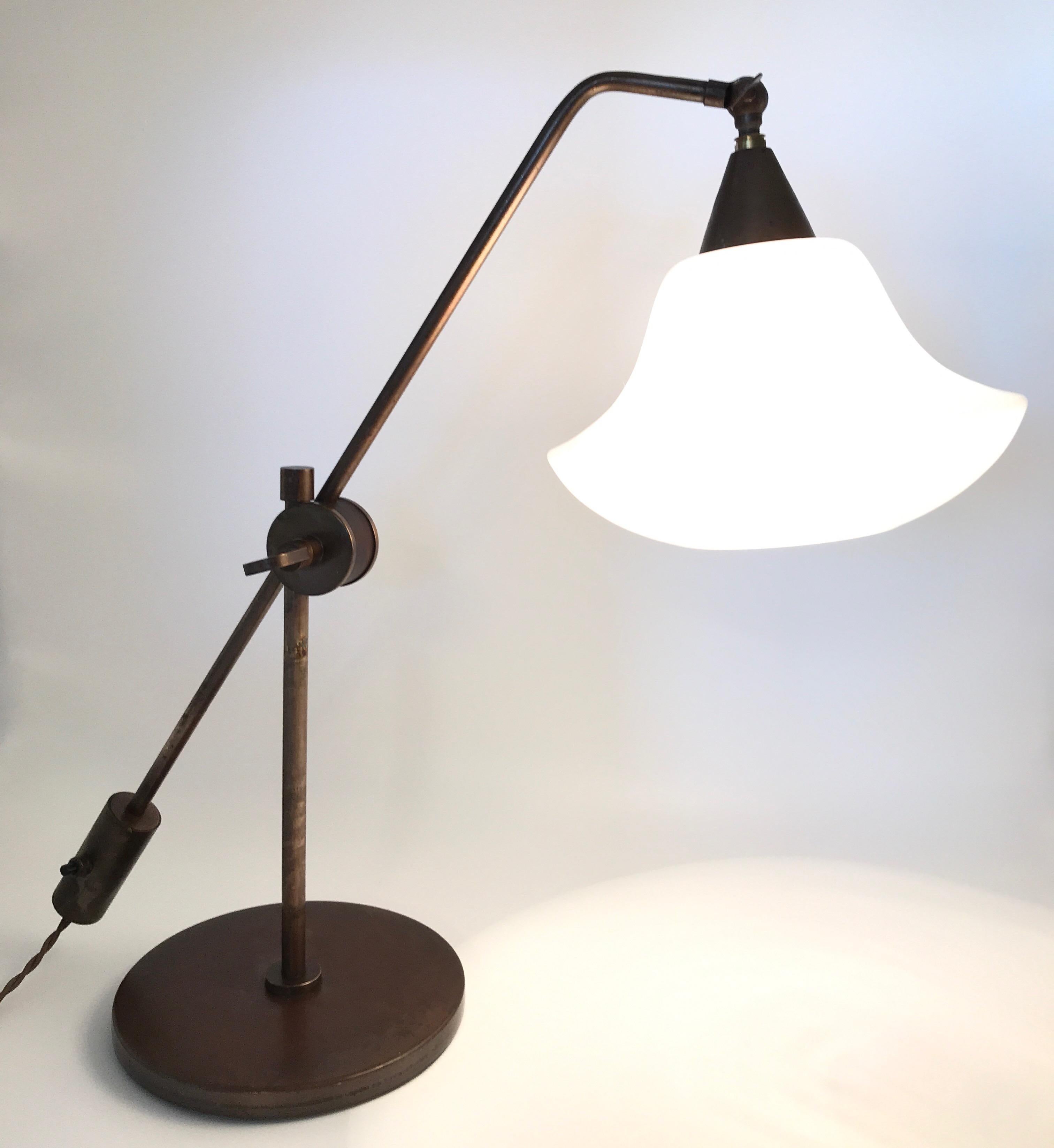 Vintage Danish Table Lamp in Copper with an Opaline Glass Shade from the 1950s 7