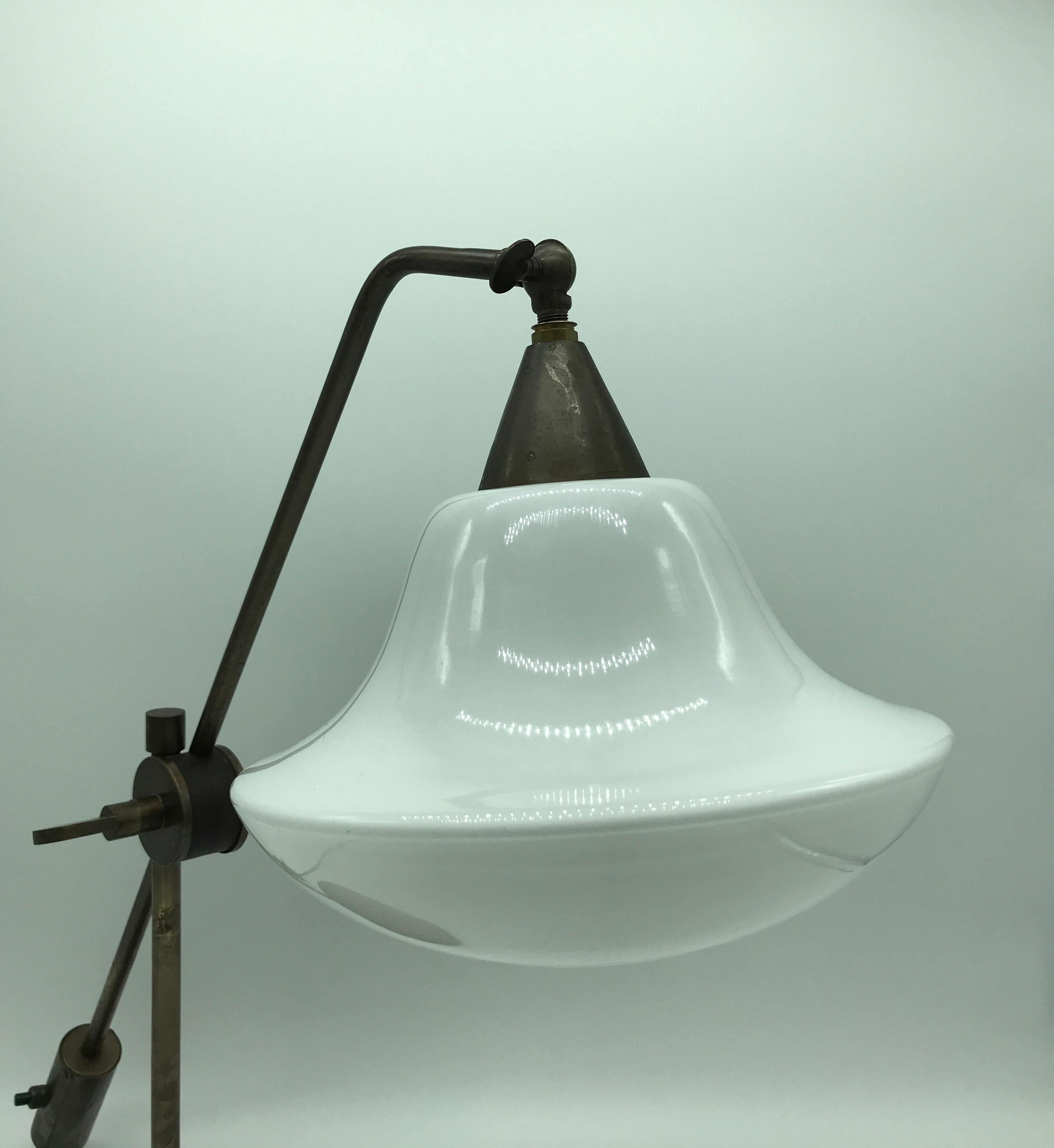 Mid-Century Modern Vintage Danish Table Lamp in Copper with an Opaline Glass Shade from the 1950s