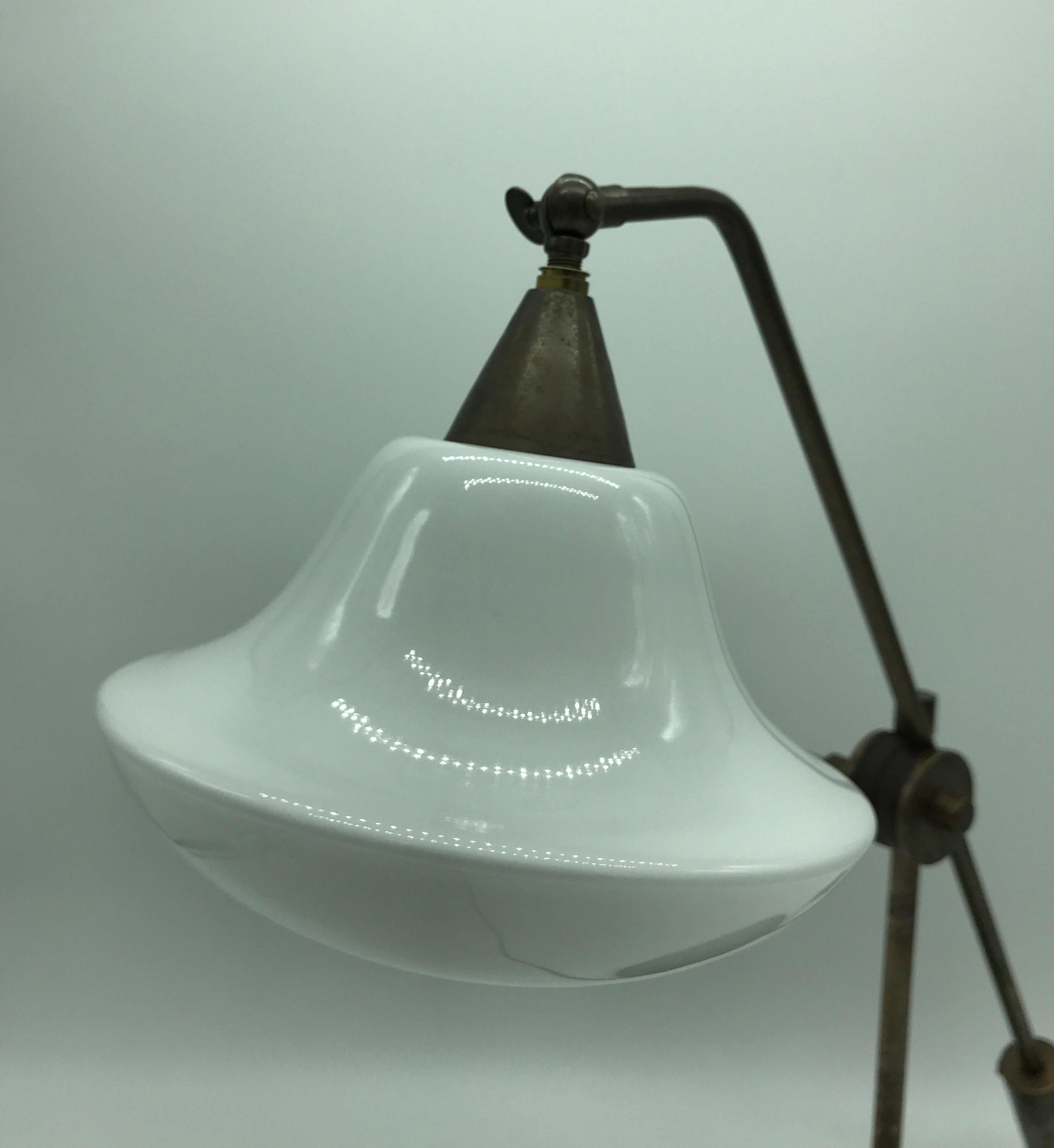 Mid-20th Century Vintage Danish Table Lamp in Copper with an Opaline Glass Shade from the 1950s
