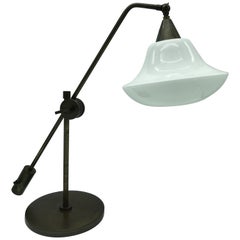 Vintage Danish Table Lamp in Copper with an Opaline Glass Shade from the 1950s