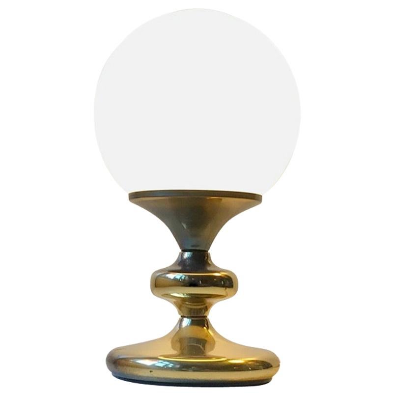 Vintage Danish Table Lamp in White Glass and Brass from ABO, 1970s