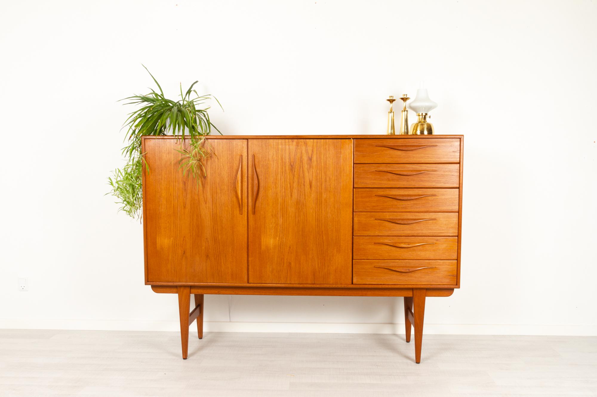 Vintage Danish Tall Teak Sideboard with 6 Drawers, 1960s 11