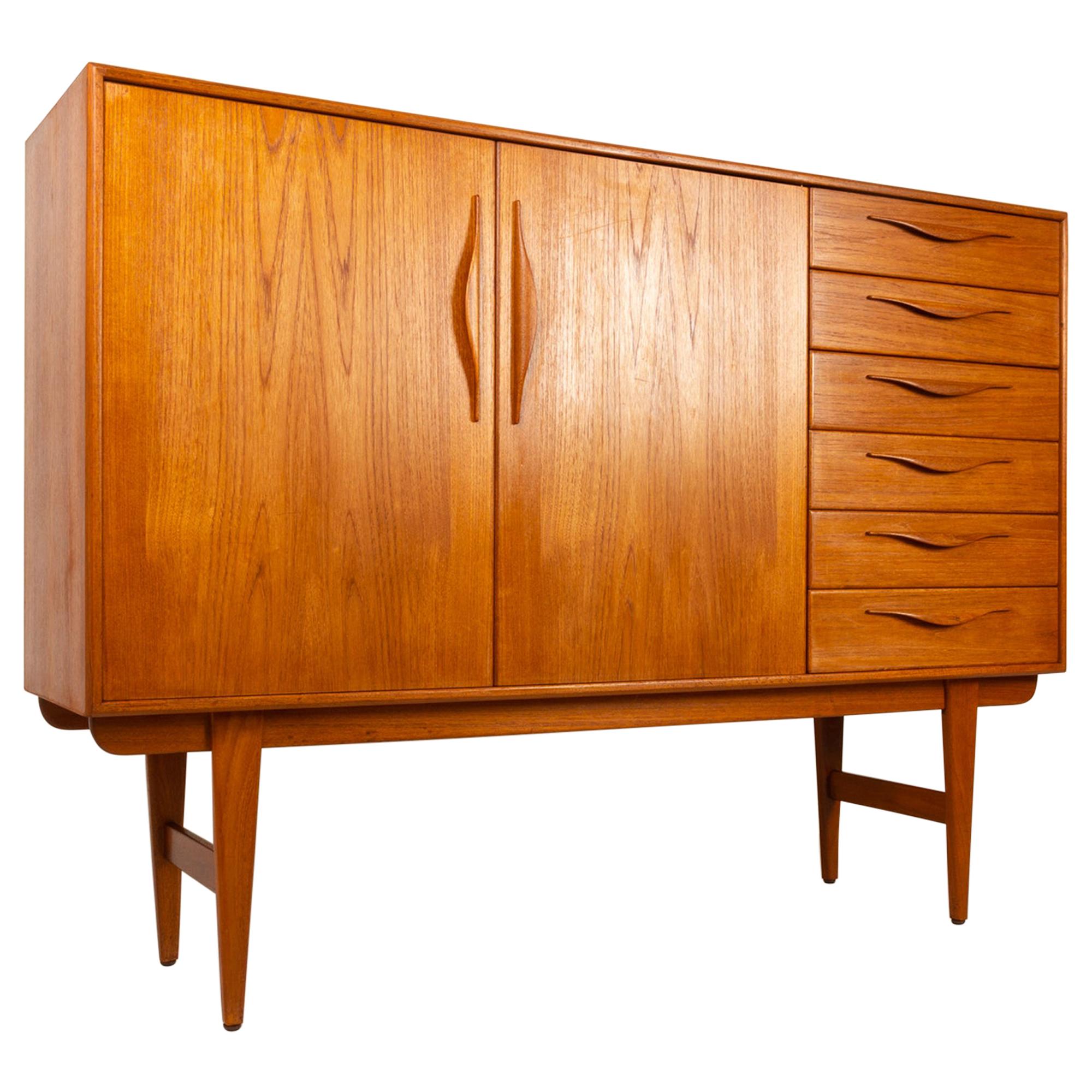 Vintage Danish Tall Teak Sideboard with 6 Drawers, 1960s