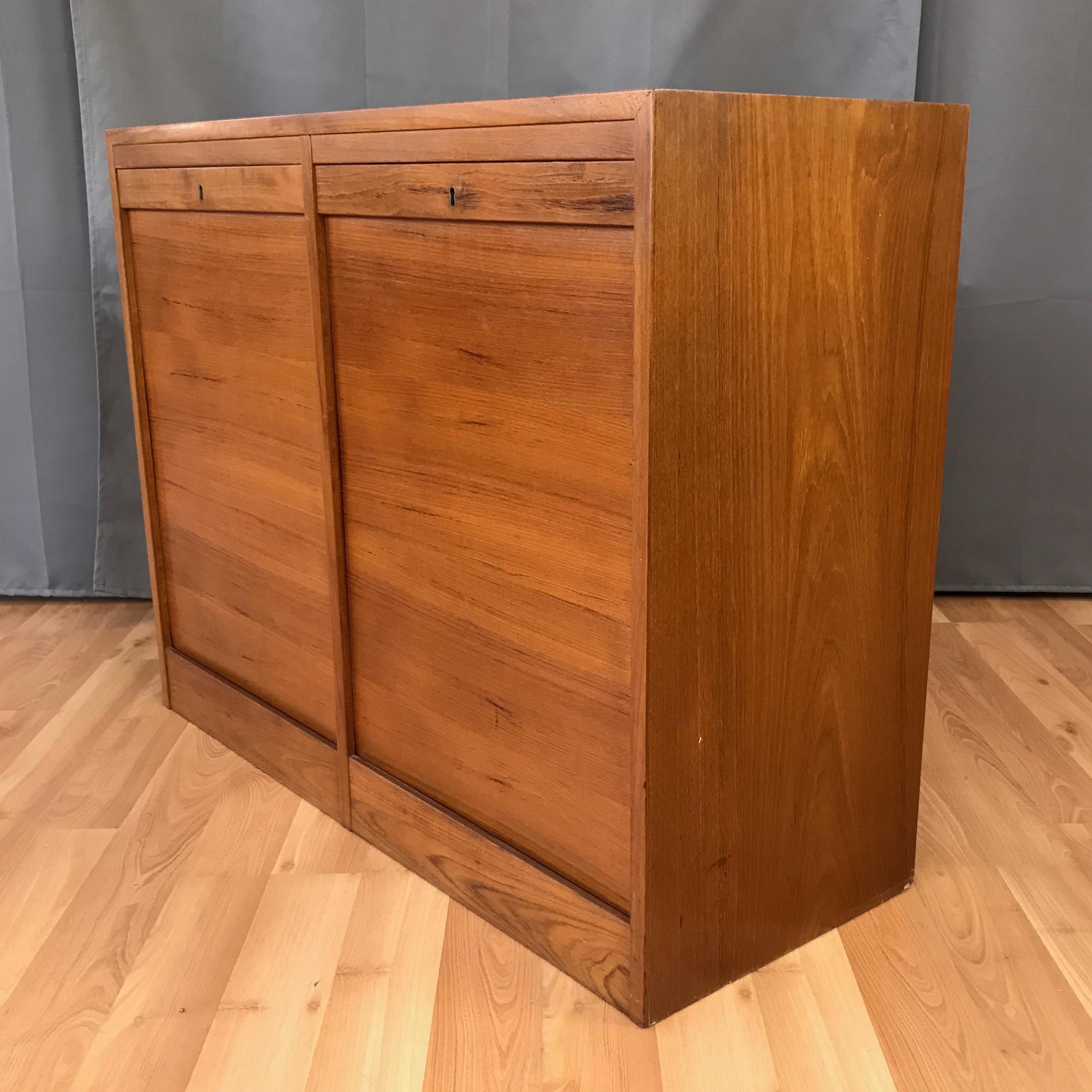 Vintage Danish Tambour Door Dual Compartment Teak File Cabinet (A) 4