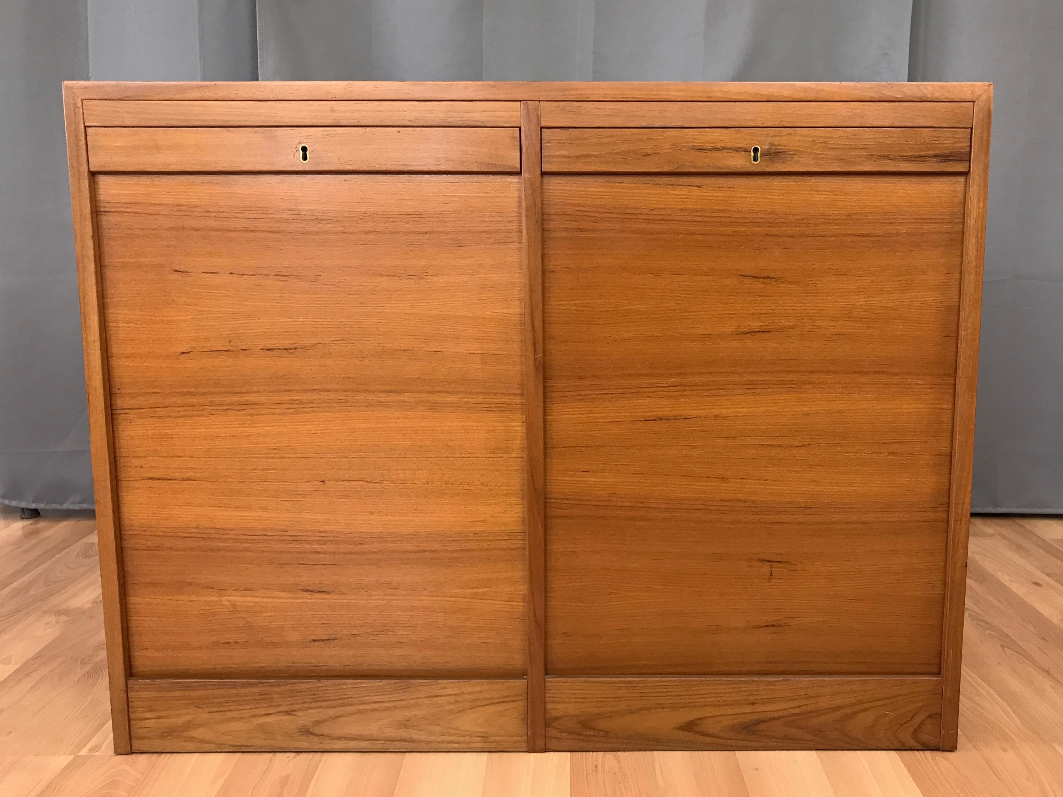Vintage Danish Tambour Door Dual Compartment Teak File Cabinet (A) In Good Condition In San Francisco, CA