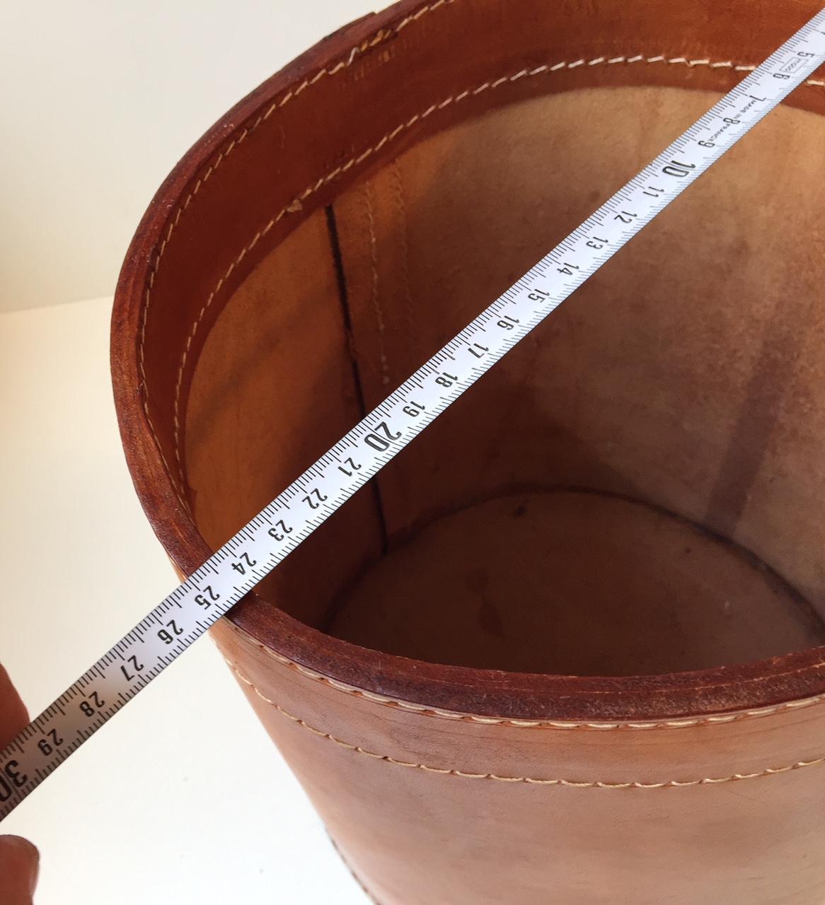 Vintage Danish Tanned Leather Paper Waste Basket, Denmark, 1960s 1