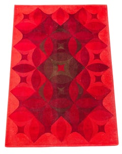 Vintage Danish Tapestry with Bold Red and Pink Geometric Design - Rug & Kilim