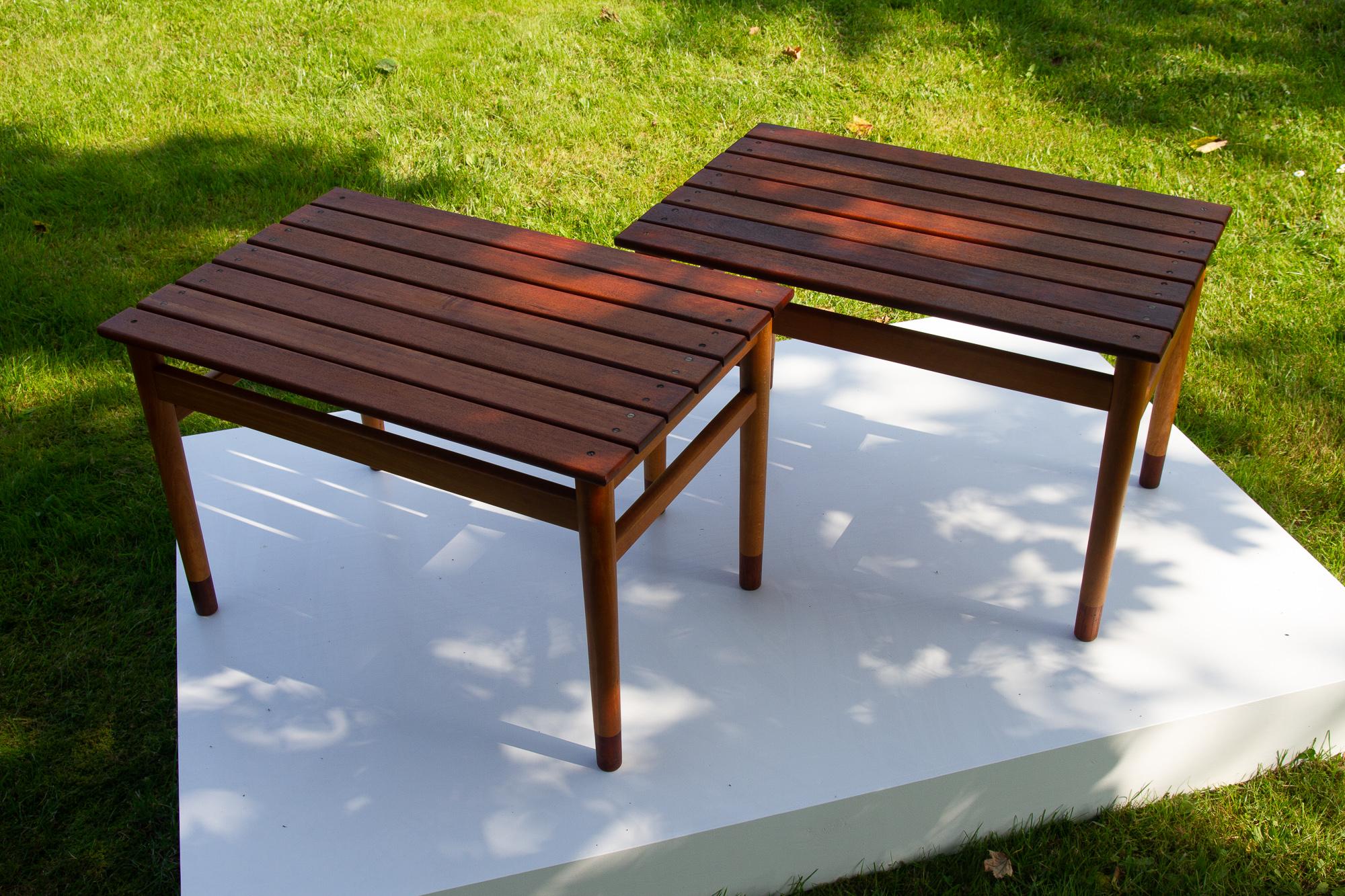 Vintage Danish Teak and Beech Side Tables 1950s, Set of 2 For Sale 7