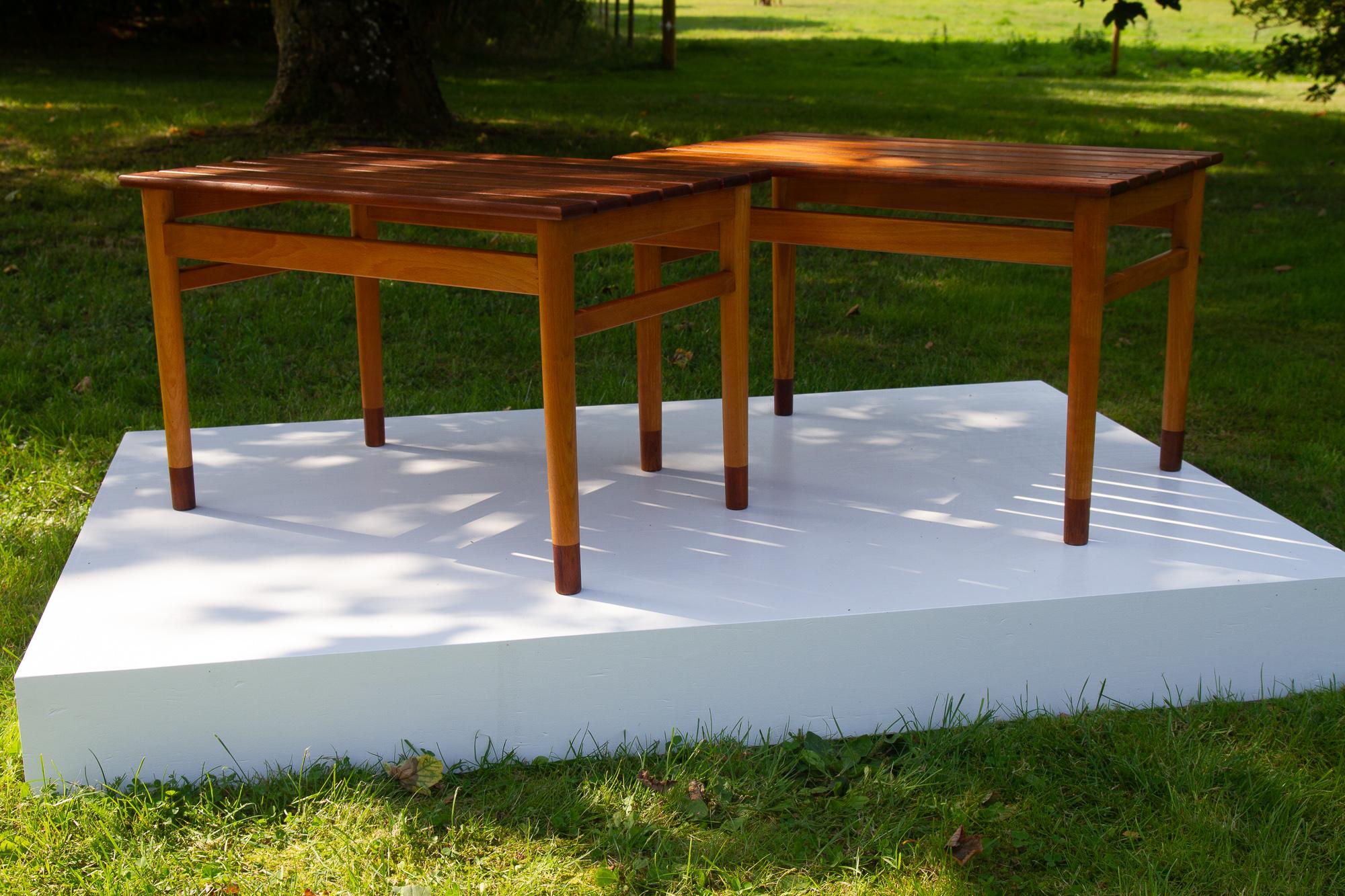 Mid-Century Modern Vintage Danish Teak and Beech Side Tables 1950s, Set of 2 For Sale