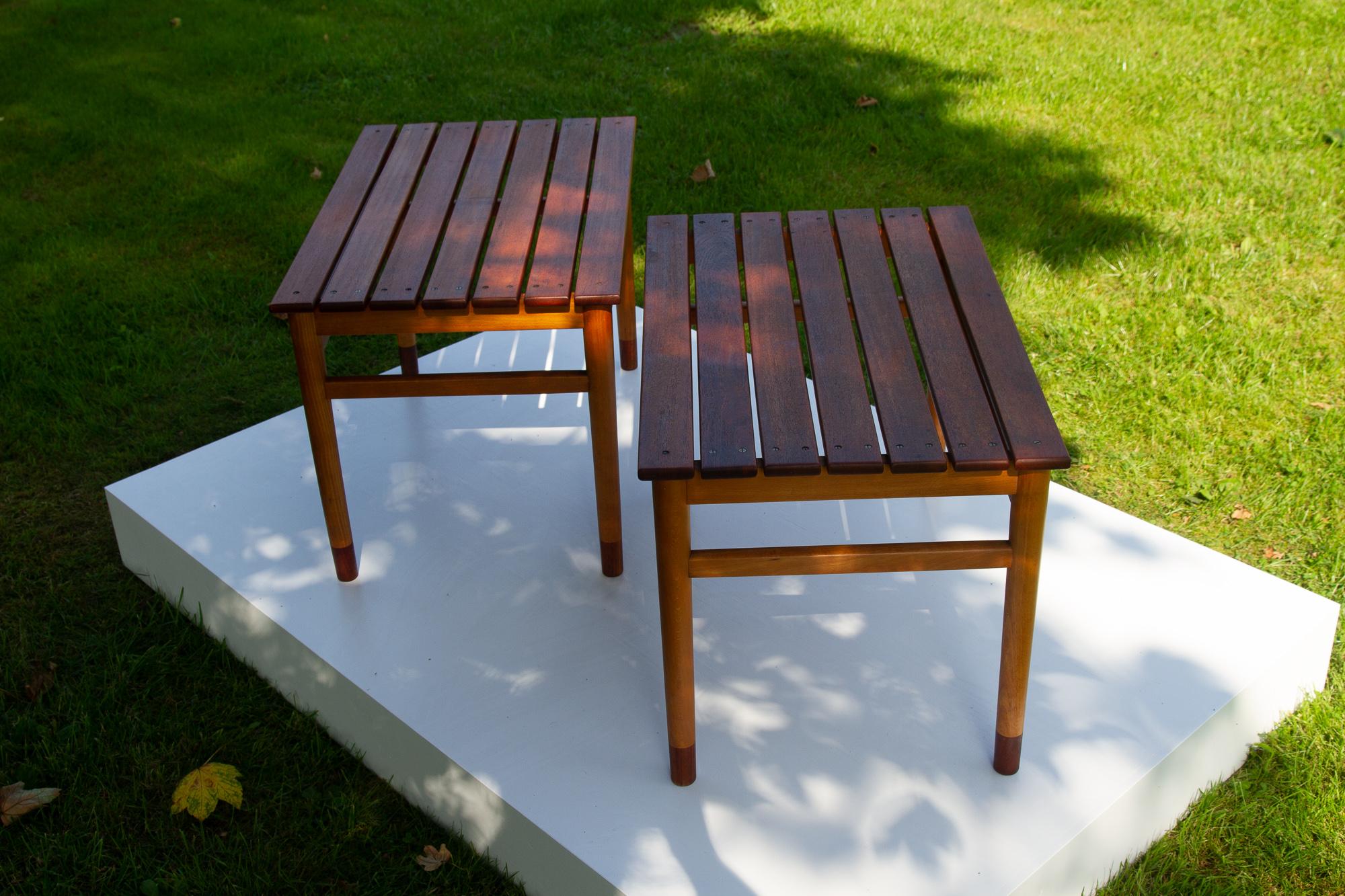 Vintage Danish Teak and Beech Side Tables 1950s, Set of 2 In Good Condition For Sale In Asaa, DK