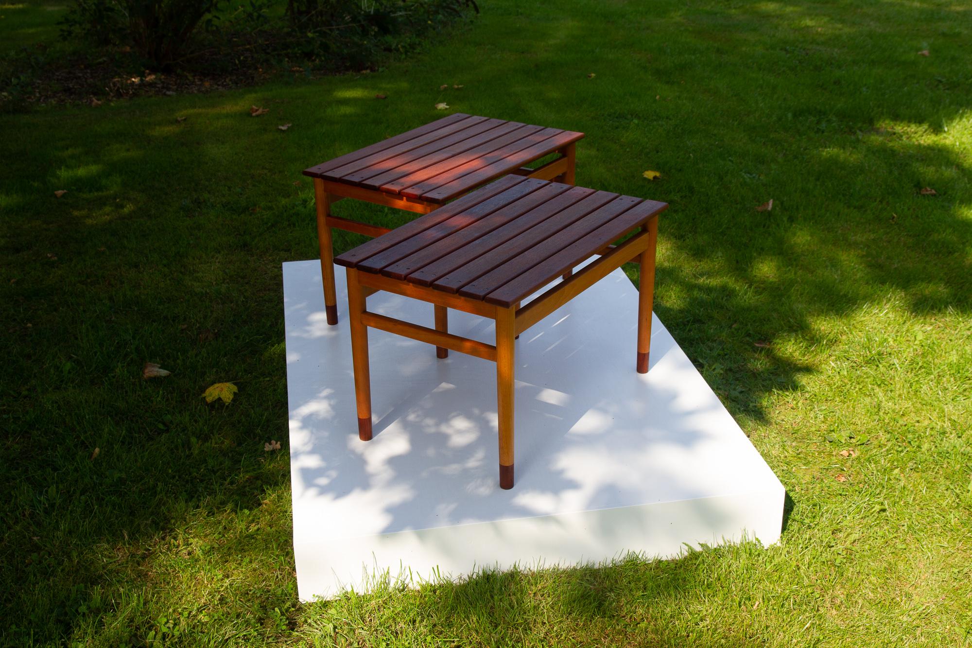 Mid-20th Century Vintage Danish Teak and Beech Side Tables 1950s, Set of 2 For Sale