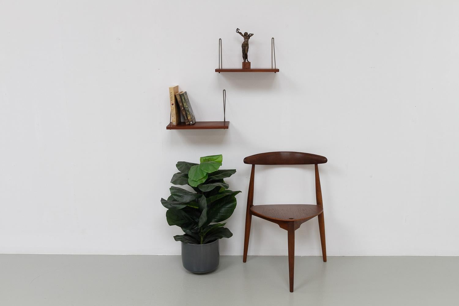 Vintage Danish Teak and Brass Floating Shelves, 1960s. Set of 2. 10