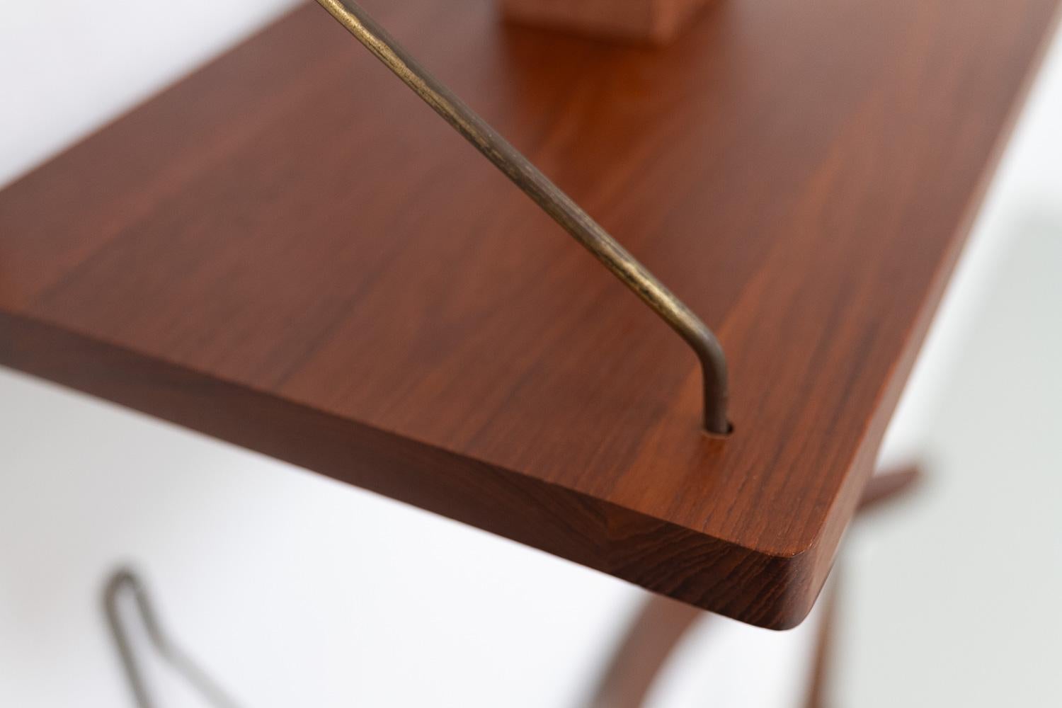 Vintage Danish Teak and Brass Floating Shelves, 1960s. Set of 2. 14