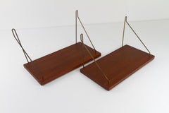 Vintage Danish Teak and Brass Floating Shelves, 1960s. Set of 2.