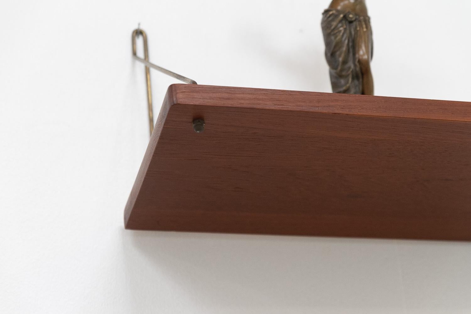 Vintage Danish Teak and Brass Floating Shelves, 1960s. Set of 2. 15