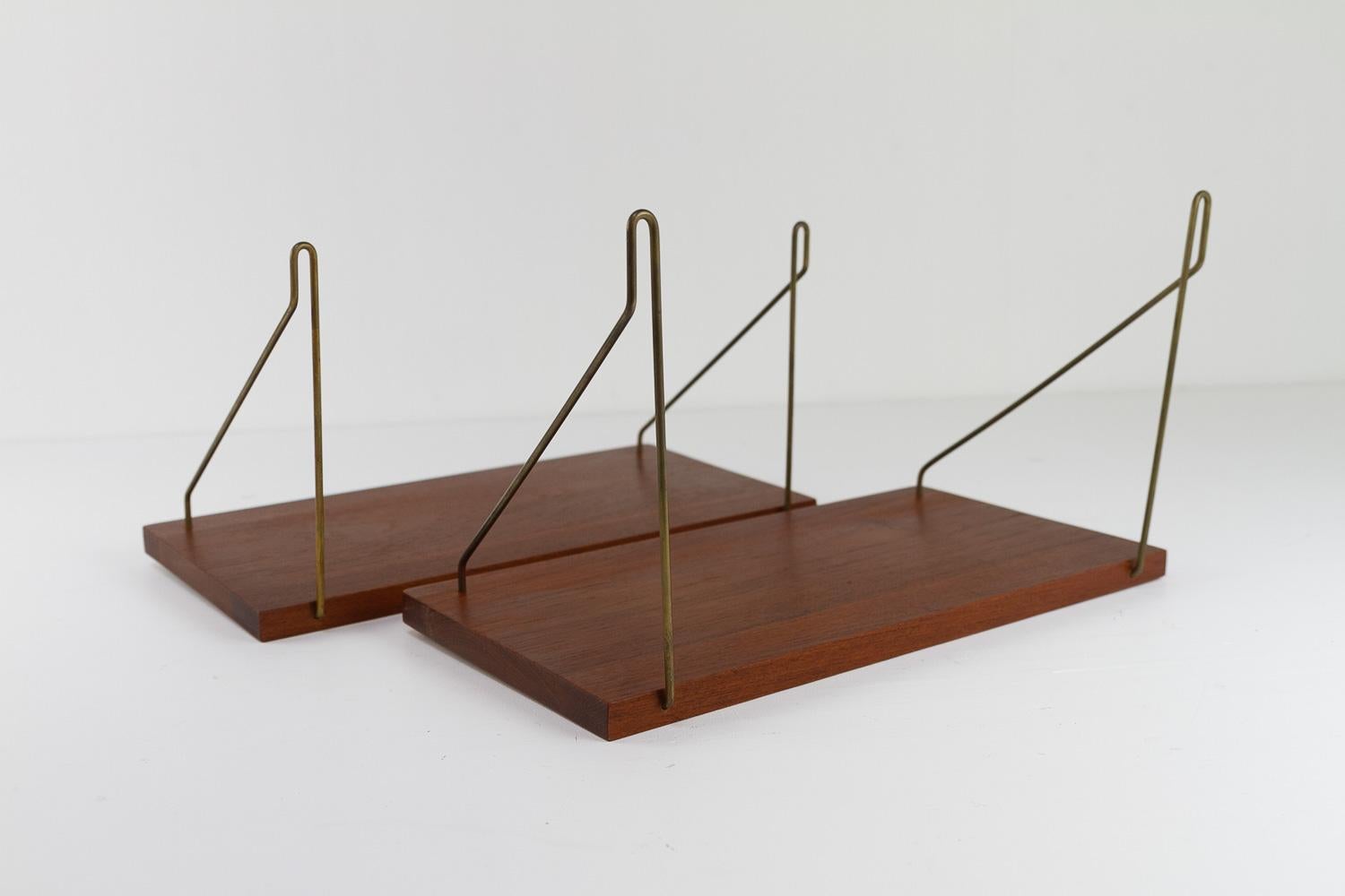 Vintage Danish Teak and Brass Floating Shelves, 1960s. Set of 2. 2